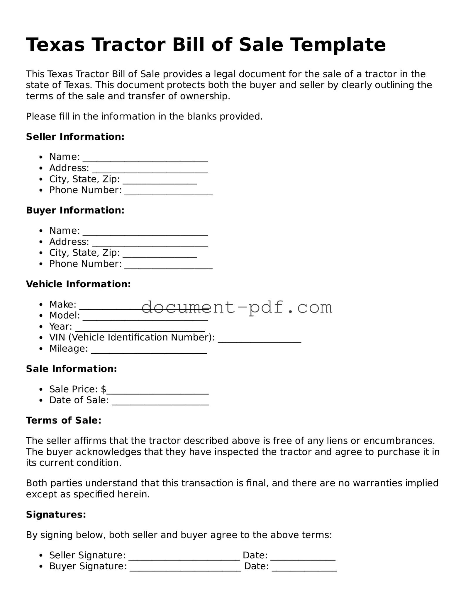 Attorney-Verified Texas Tractor Bill of Sale Template