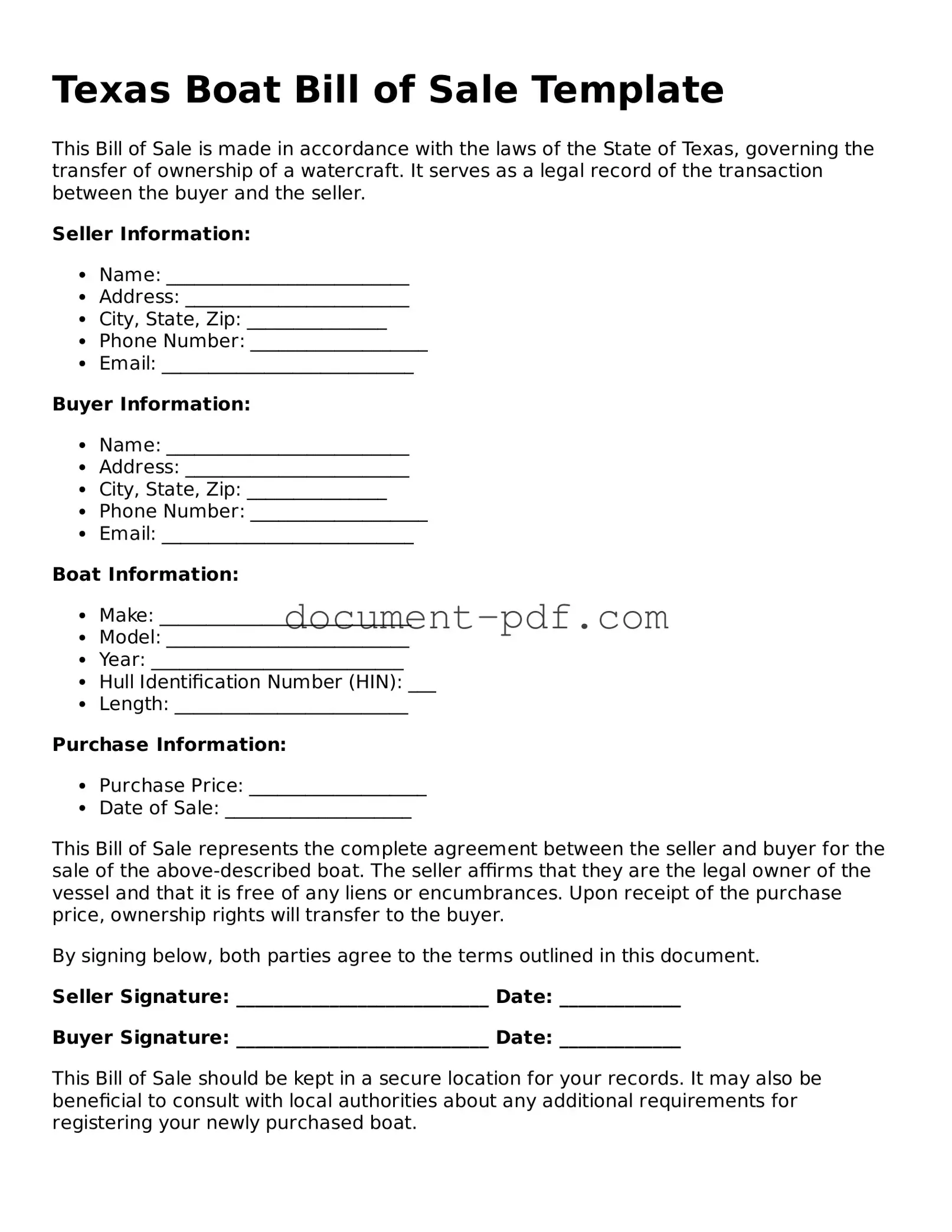 Attorney-Verified Texas Boat Bill of Sale Template