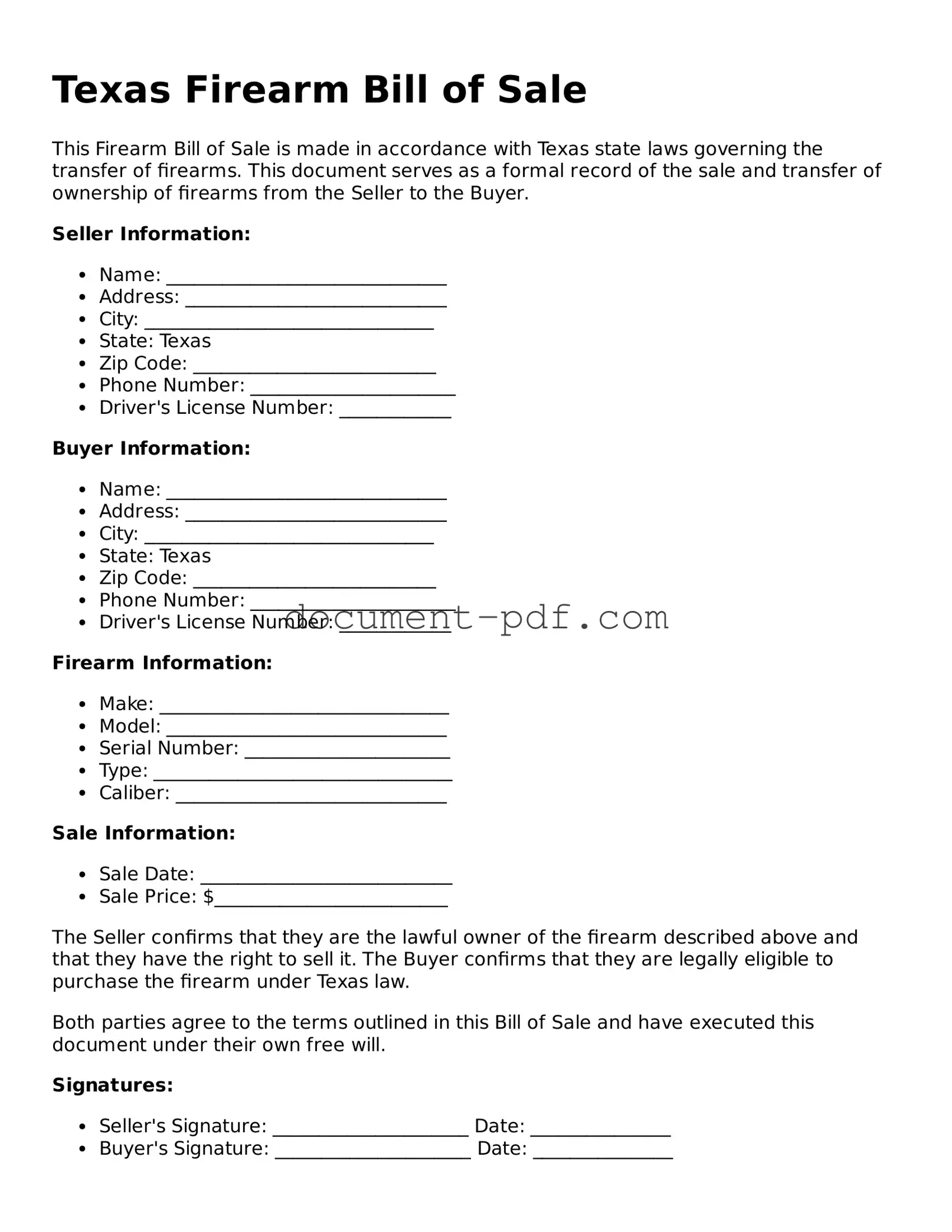 Attorney-Verified Texas Firearm Bill of Sale Template