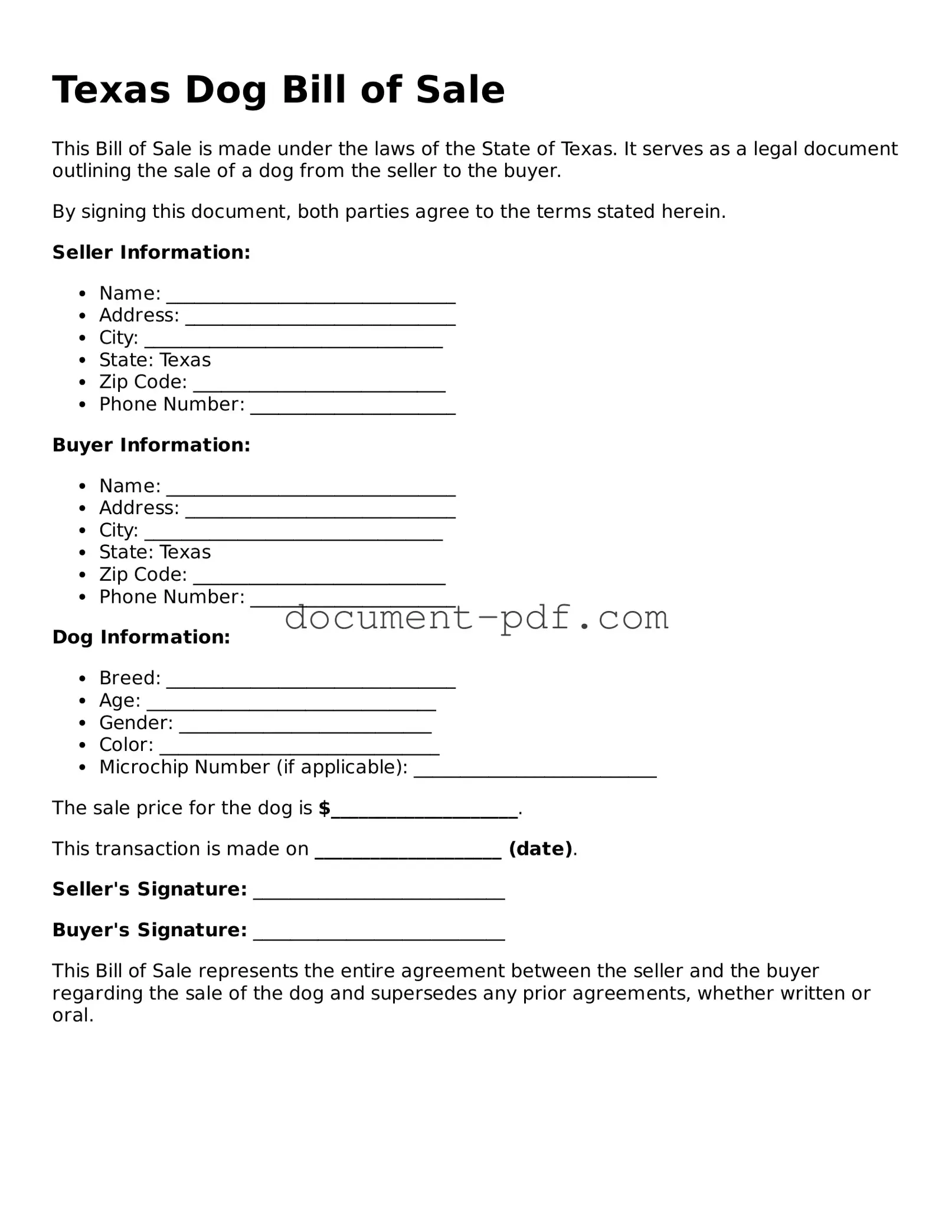 Attorney-Verified Texas Dog Bill of Sale Template
