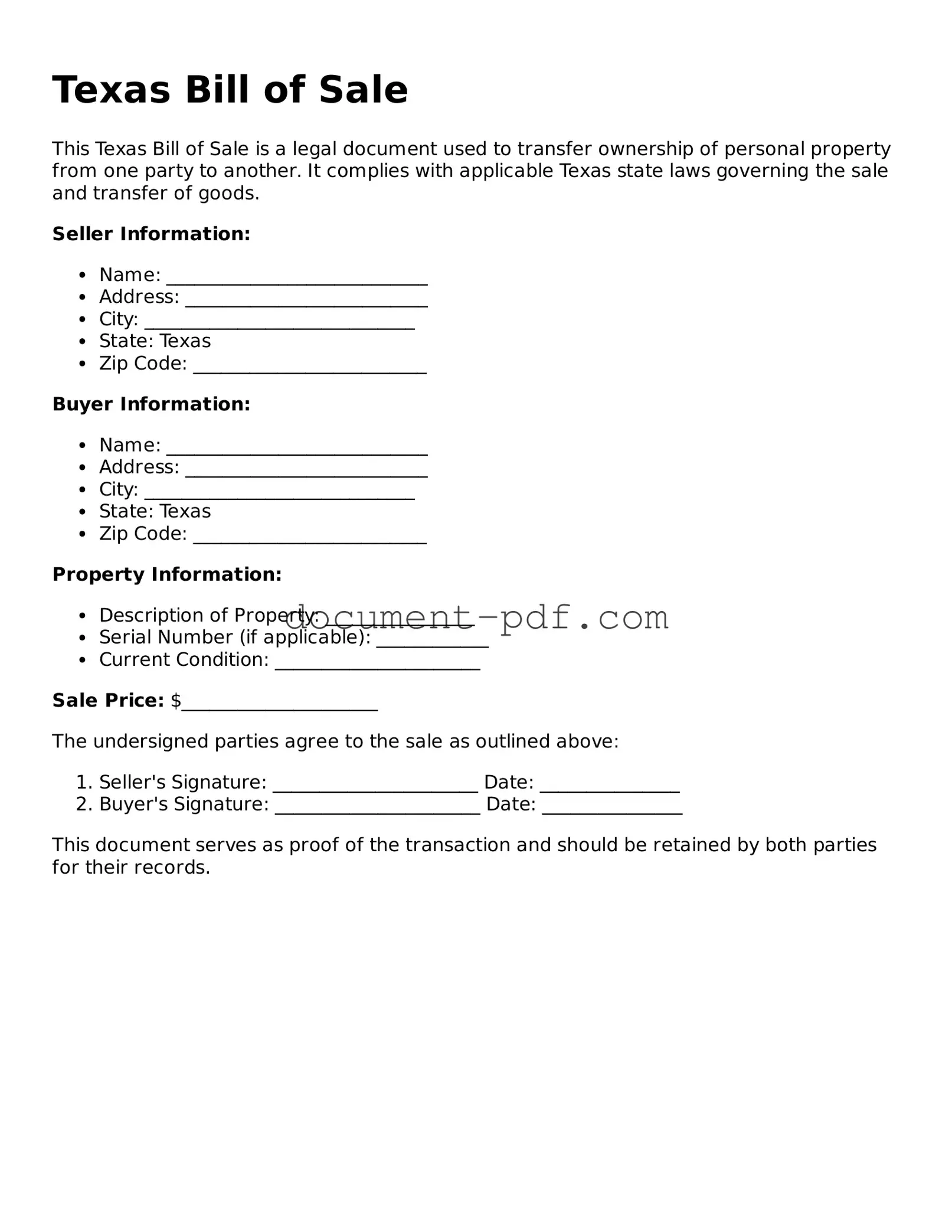 Attorney-Verified Texas Bill of Sale Template