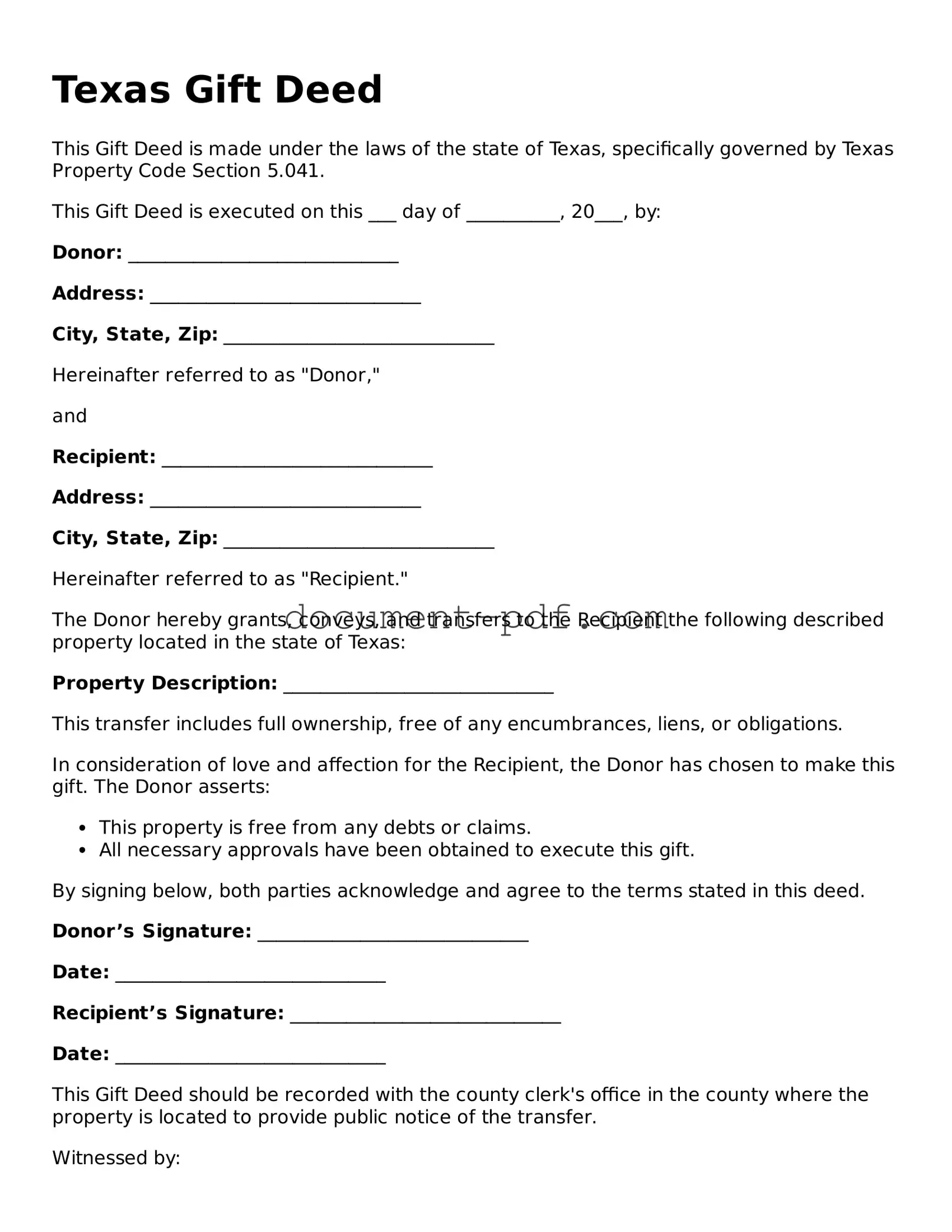 Attorney-Verified Texas Gift Deed Template