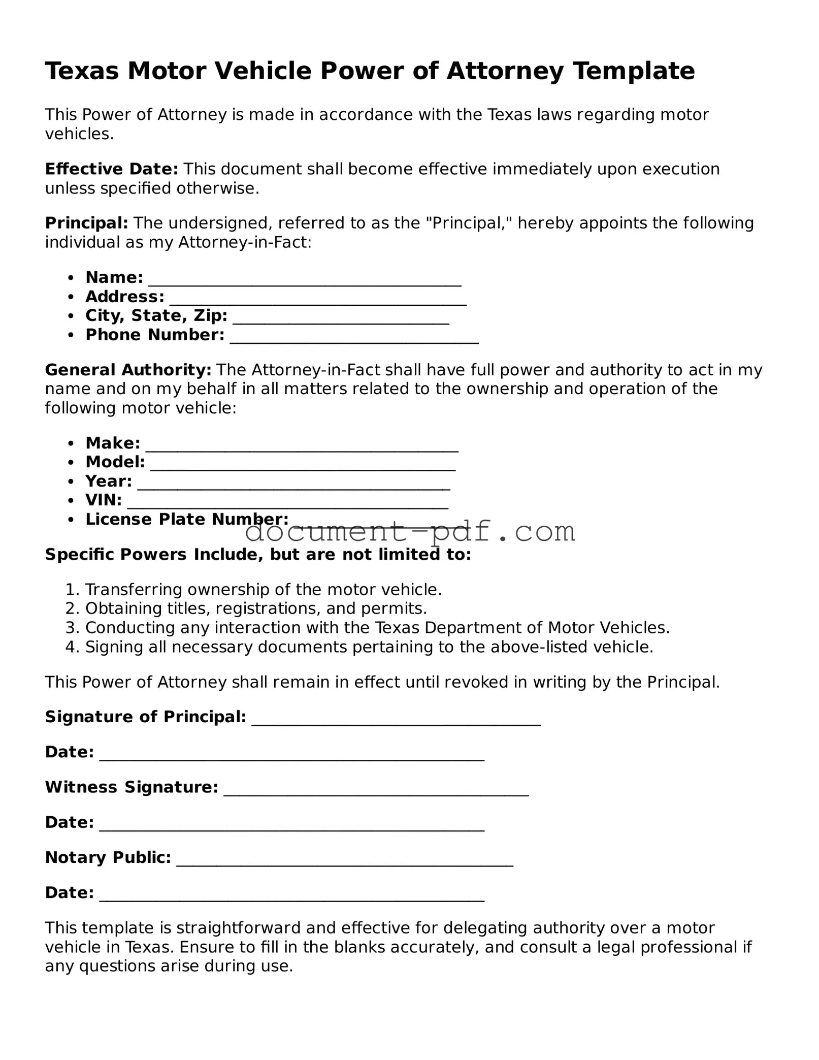 Attorney-Verified Texas Motor Vehicle Power of Attorney Template