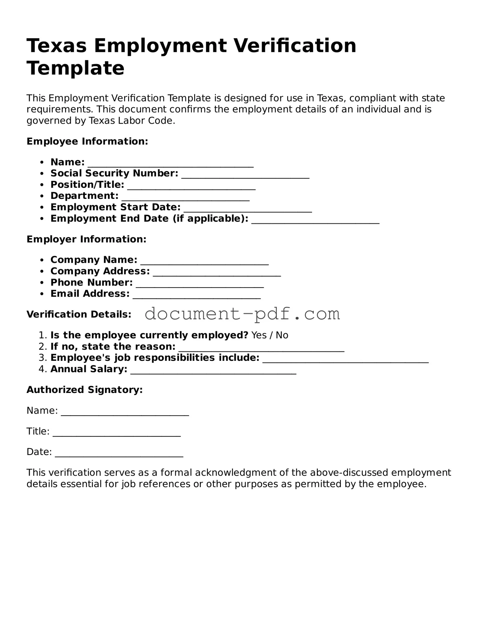 Attorney-Verified Texas Employment Verification Template