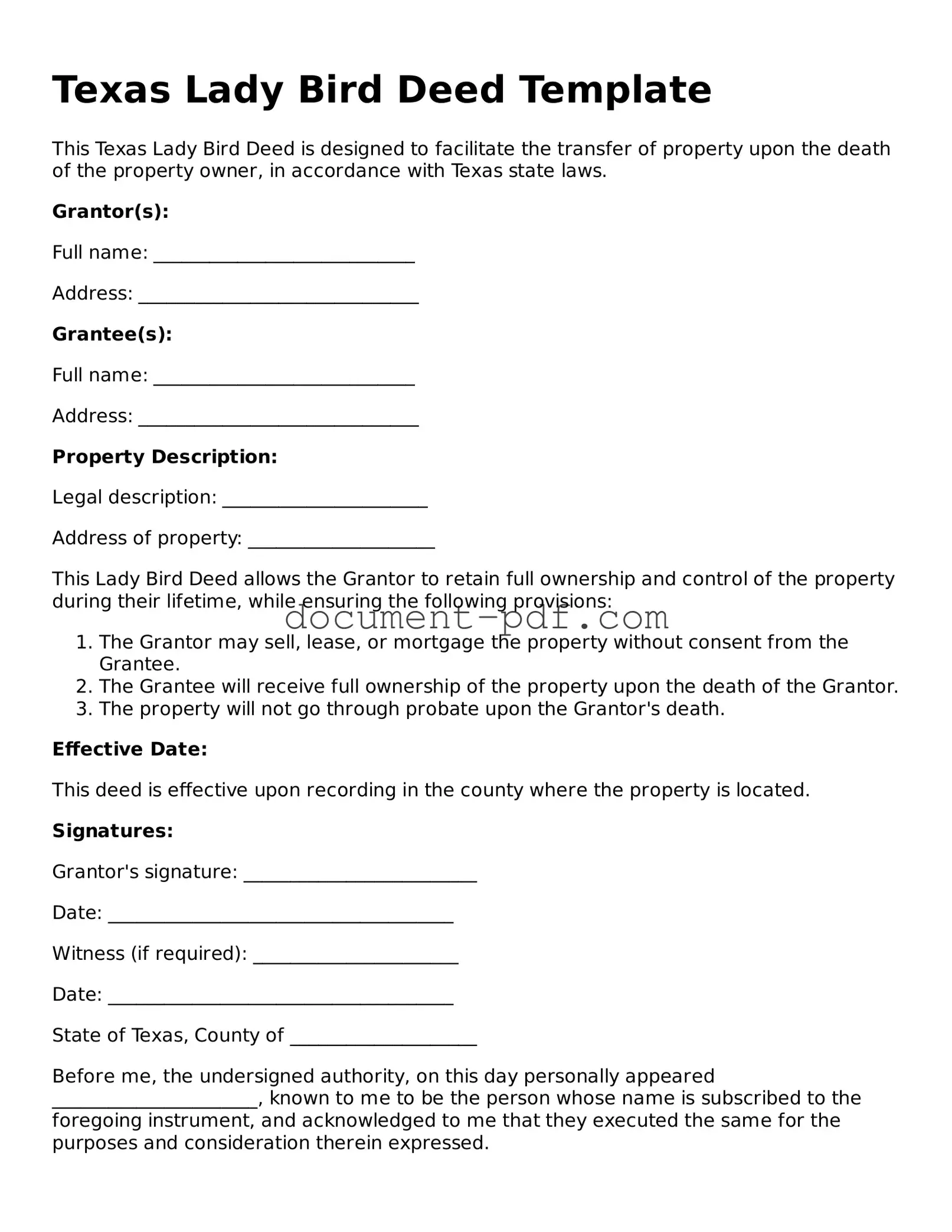 Attorney-Verified Texas Lady Bird Deed Template