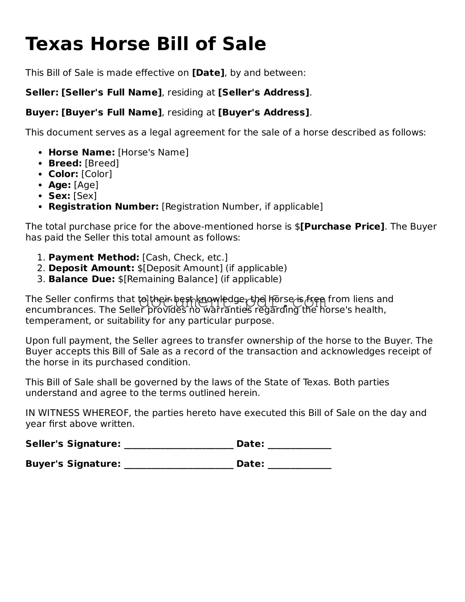 Attorney-Verified Texas Horse Bill of Sale Template