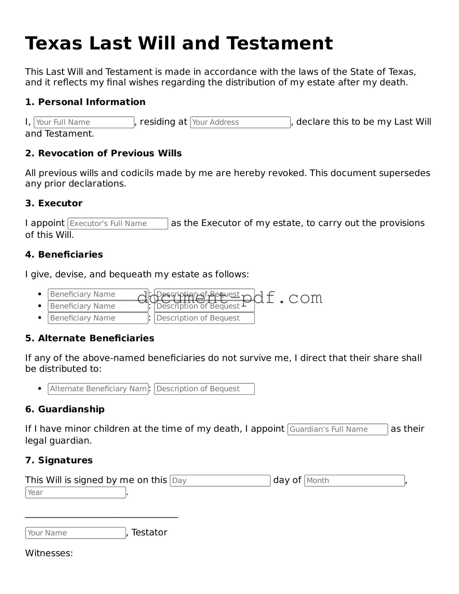 Attorney-Verified Texas Last Will and Testament Template