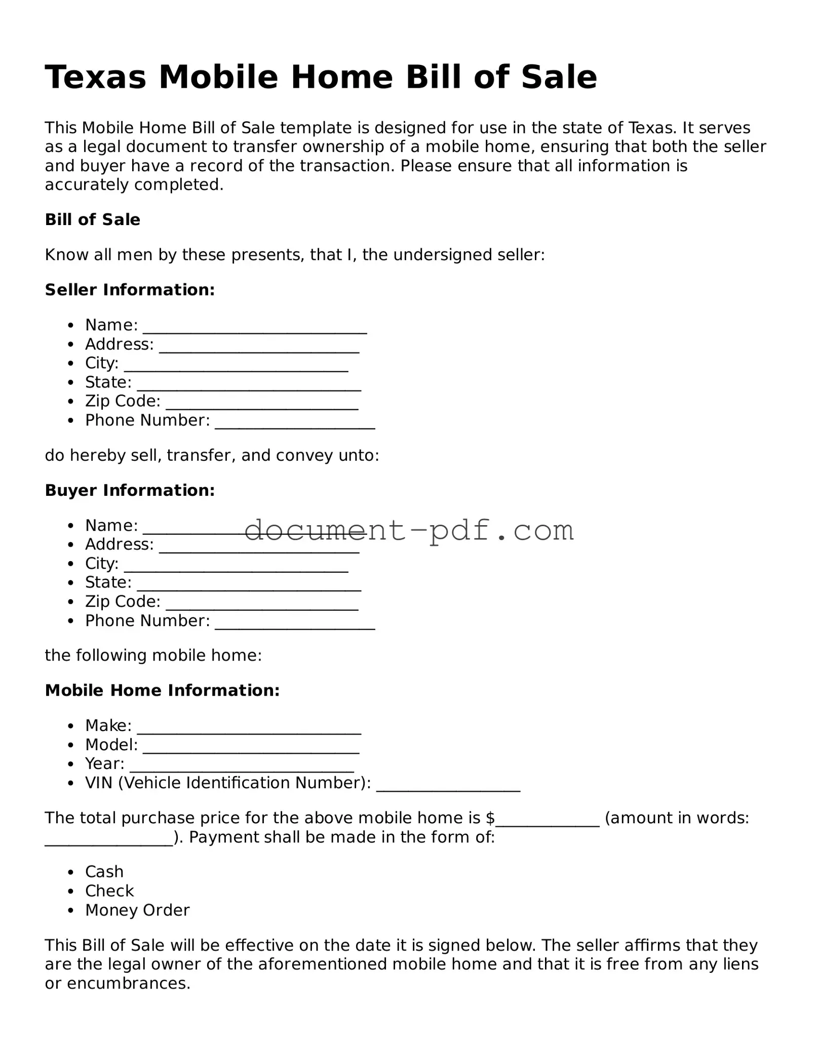 Attorney-Verified Texas Mobile Home Bill of Sale Template