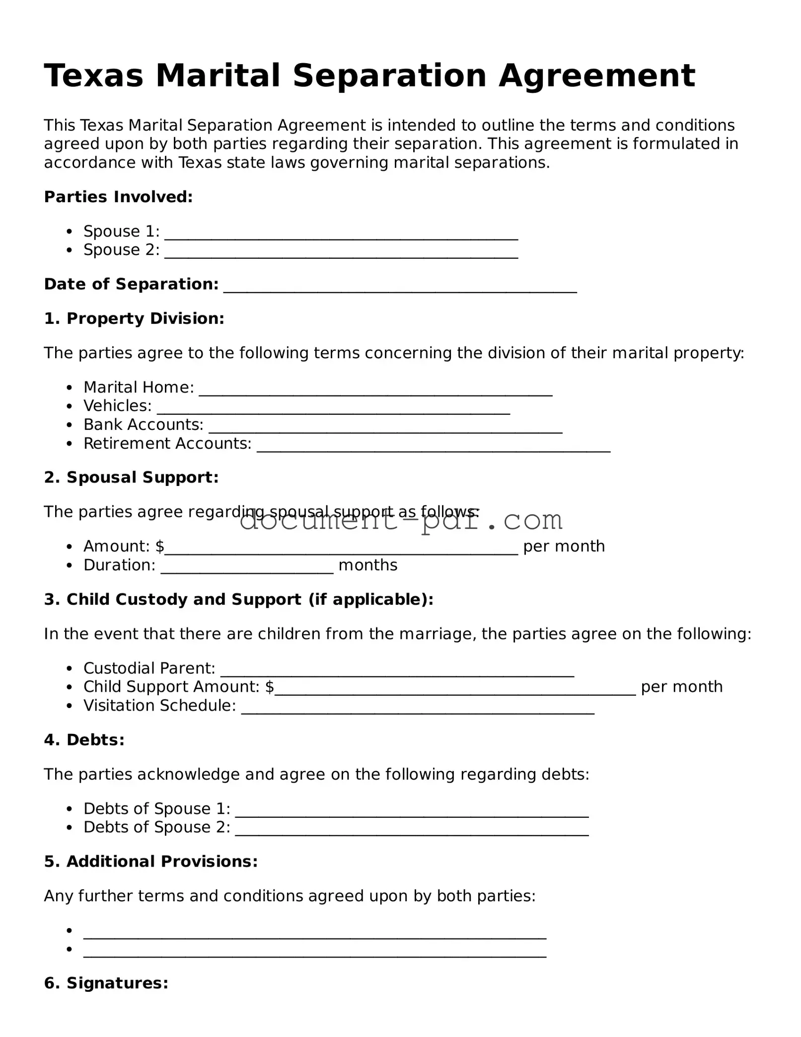 Attorney-Verified Texas Marital Separation Agreement Template