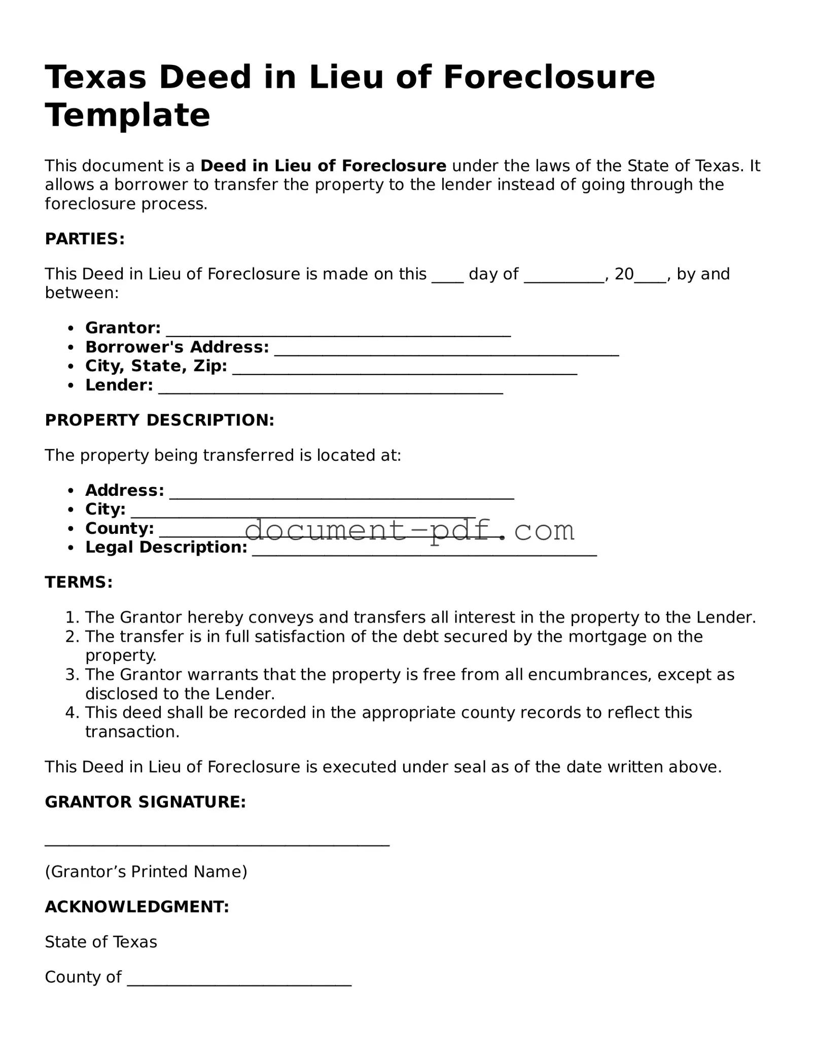 Attorney-Verified Texas Deed in Lieu of Foreclosure Template