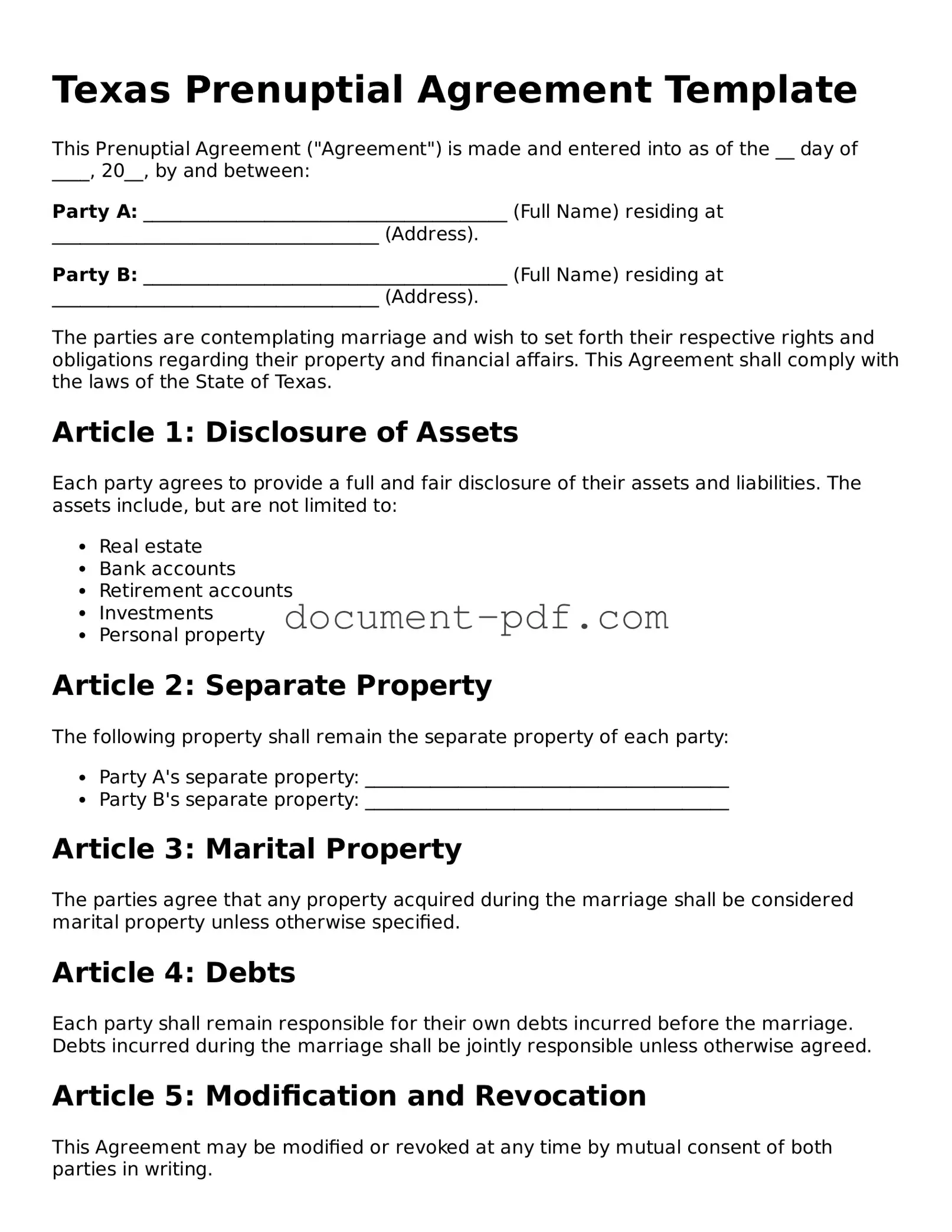 Attorney-Verified Texas Prenuptial Agreement Template