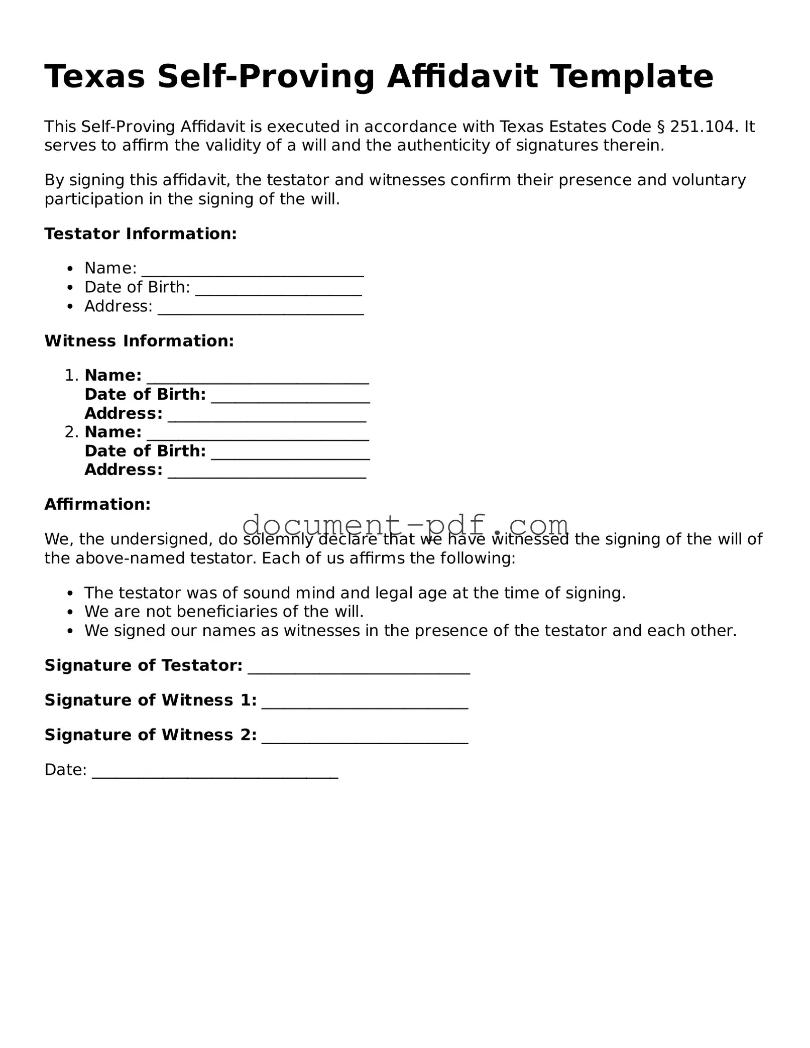 Attorney-Verified Texas Self-Proving Affidavit Template