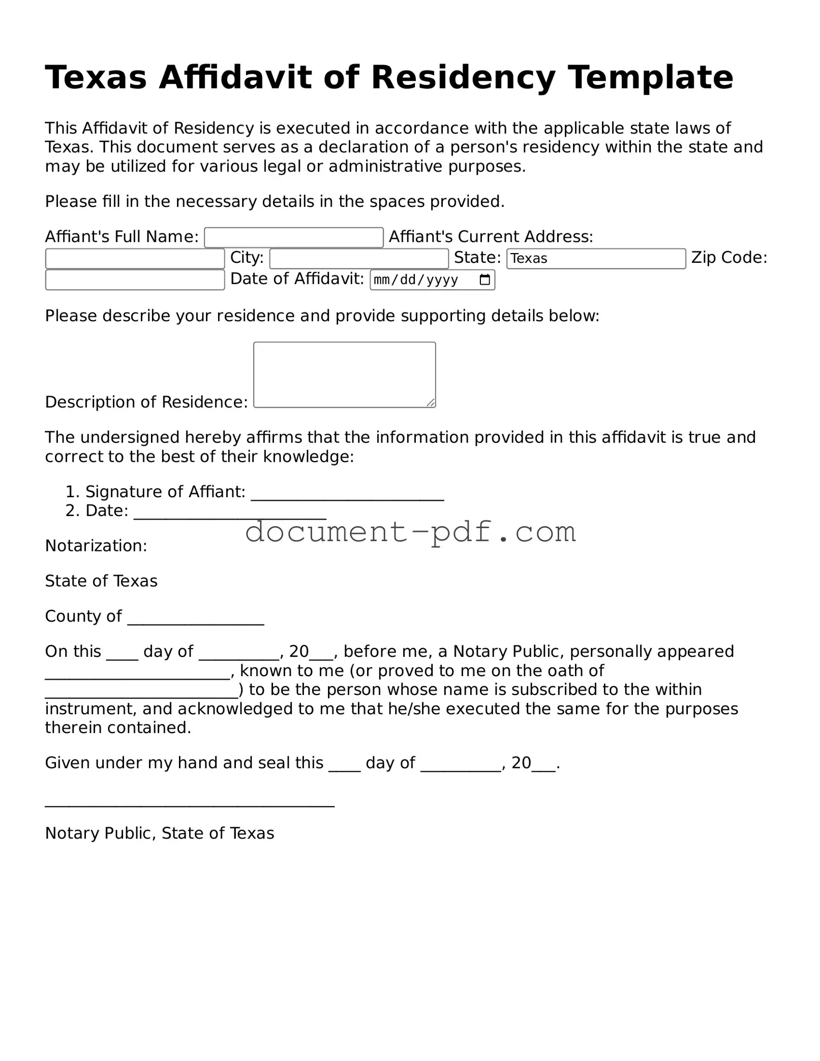 Attorney-Verified Texas Affidavit of Residency Template
