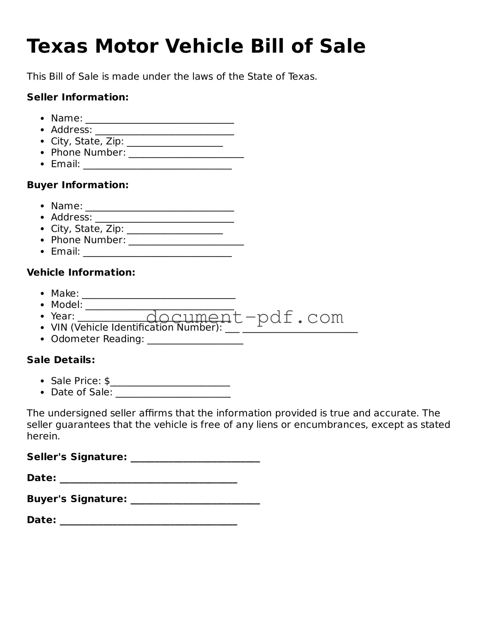 Attorney-Verified Texas Motor Vehicle Bill of Sale Template