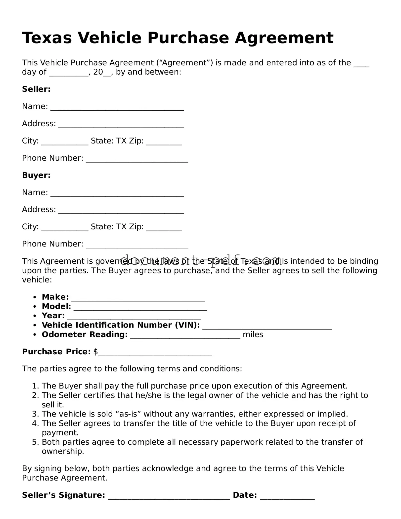 Attorney-Verified Texas Vehicle Purchase Agreement Template