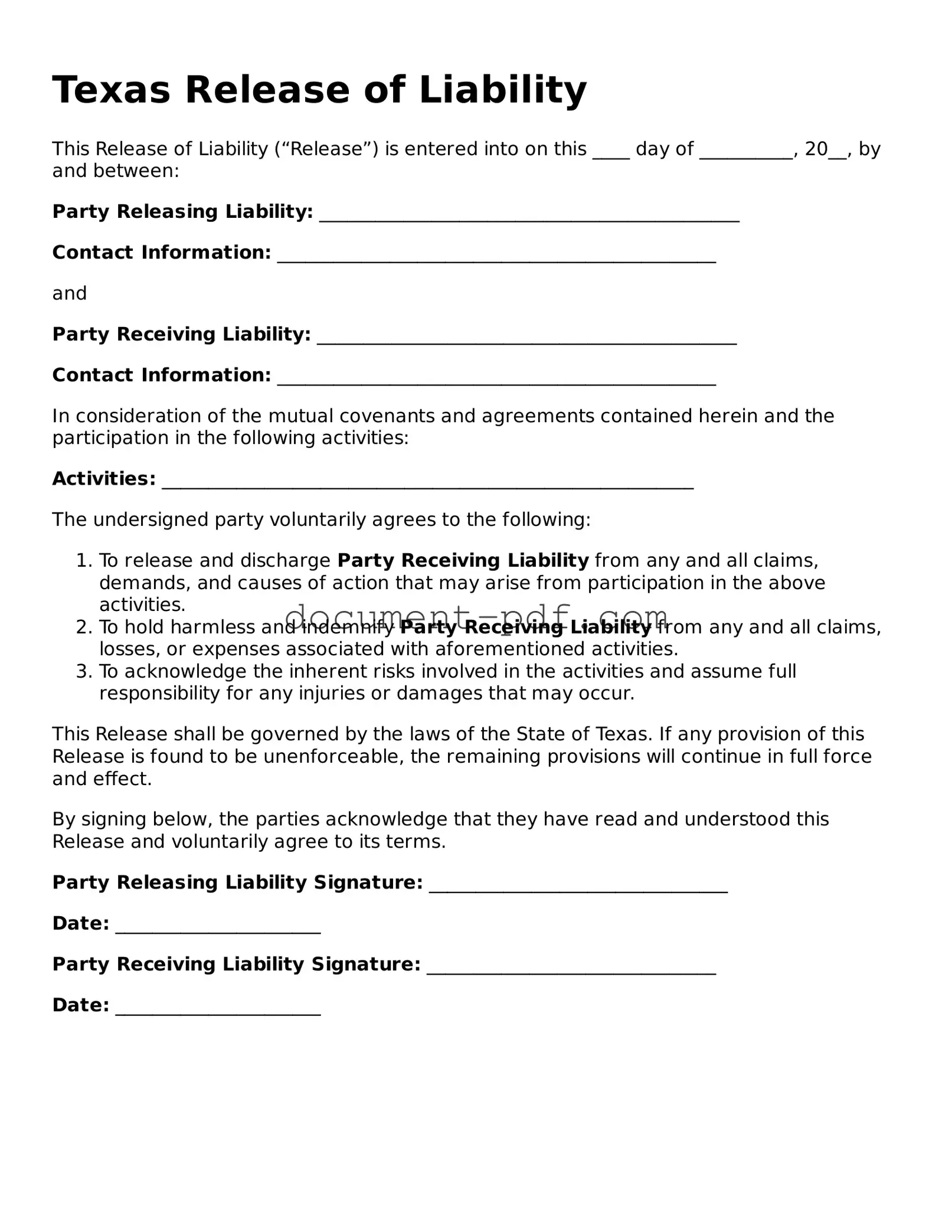 Attorney-Verified Texas Release of Liability Template
