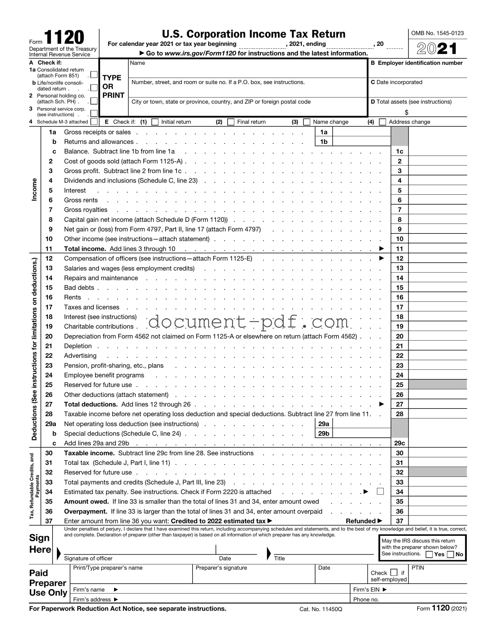 Blank IRS 1120 PDF Form