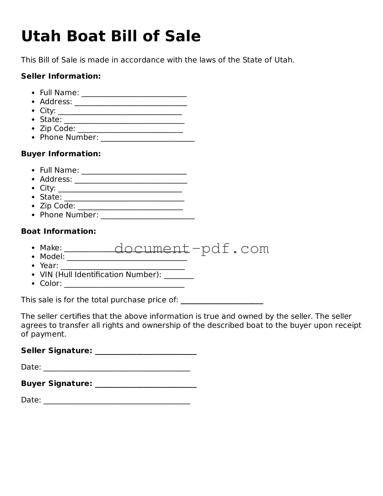 Attorney-Verified Utah Boat Bill of Sale Template