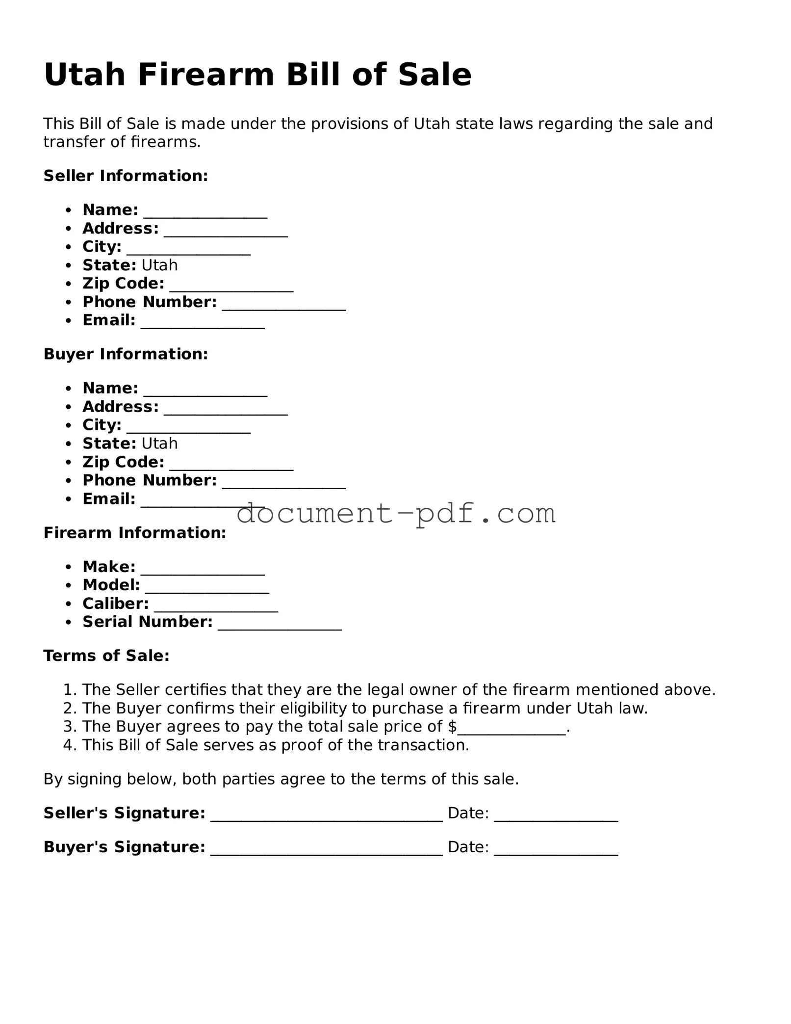 Attorney-Verified Utah Firearm Bill of Sale Template