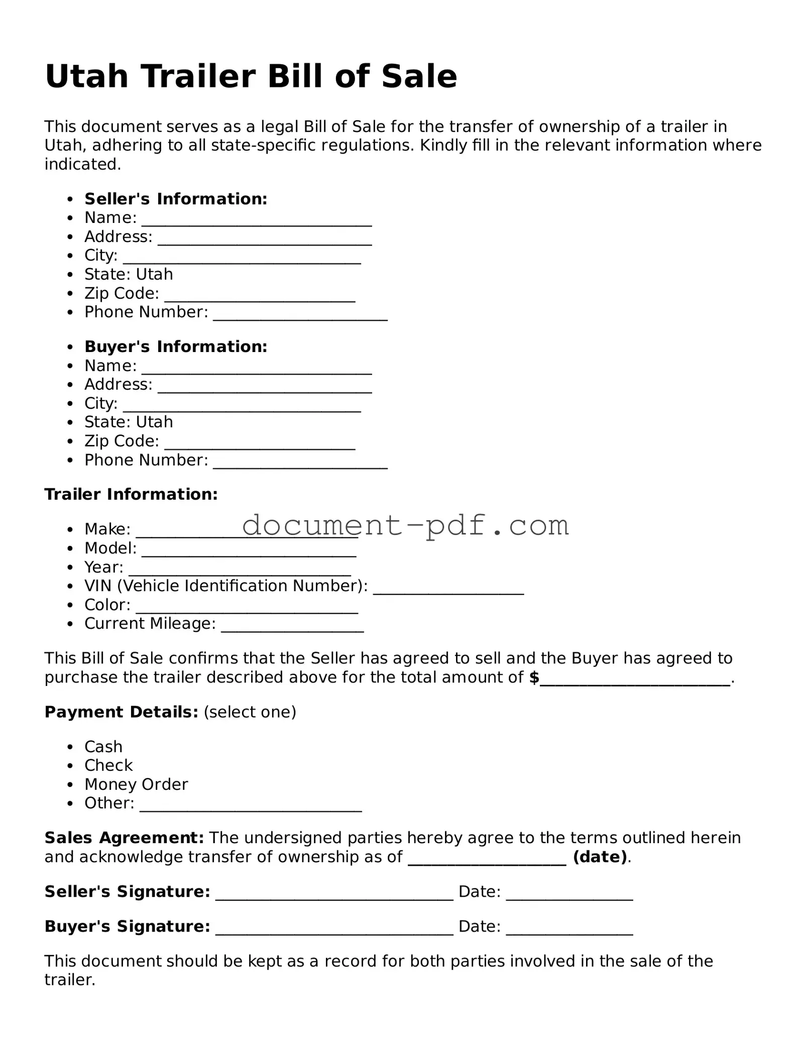 Attorney-Verified Utah Trailer Bill of Sale Template