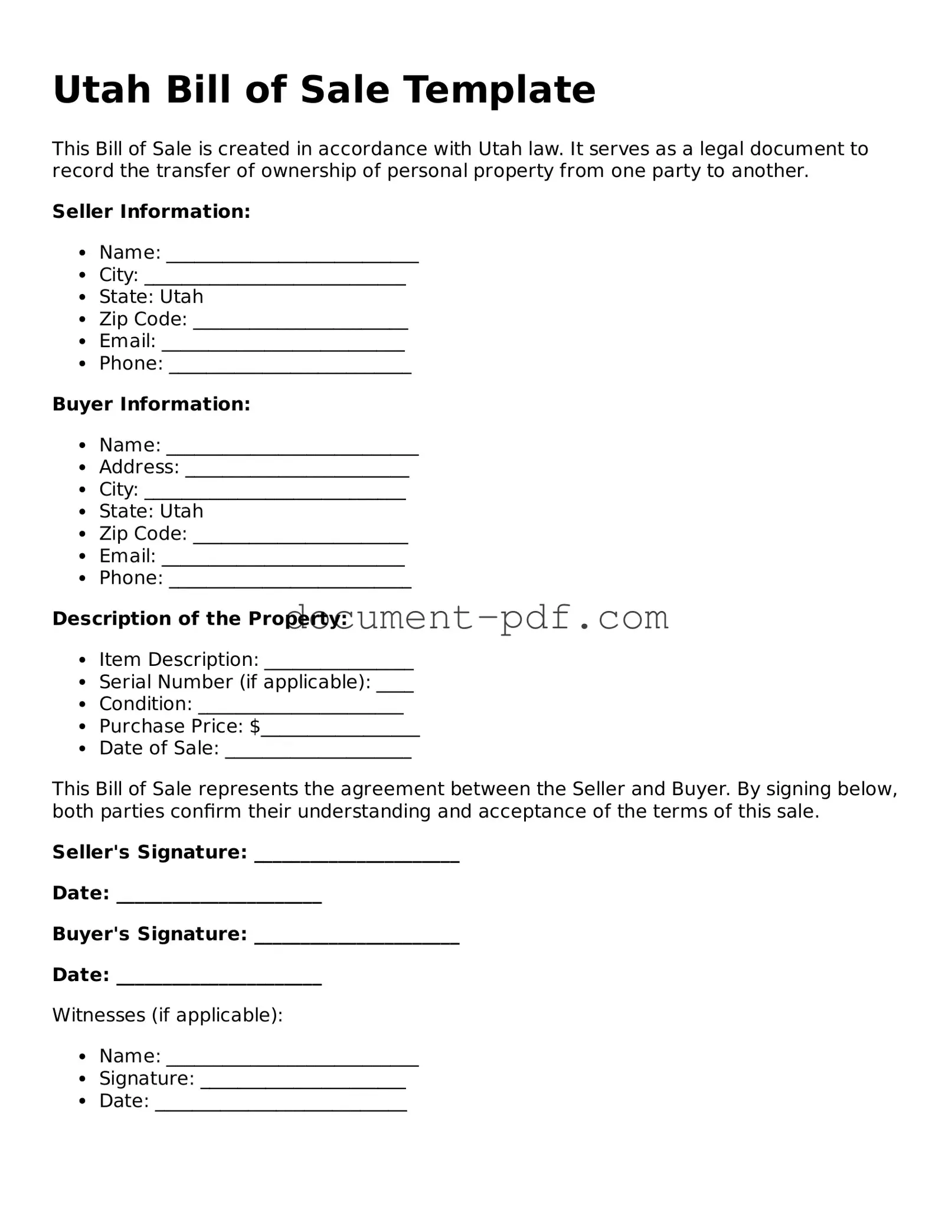 Attorney-Verified Utah Bill of Sale Template