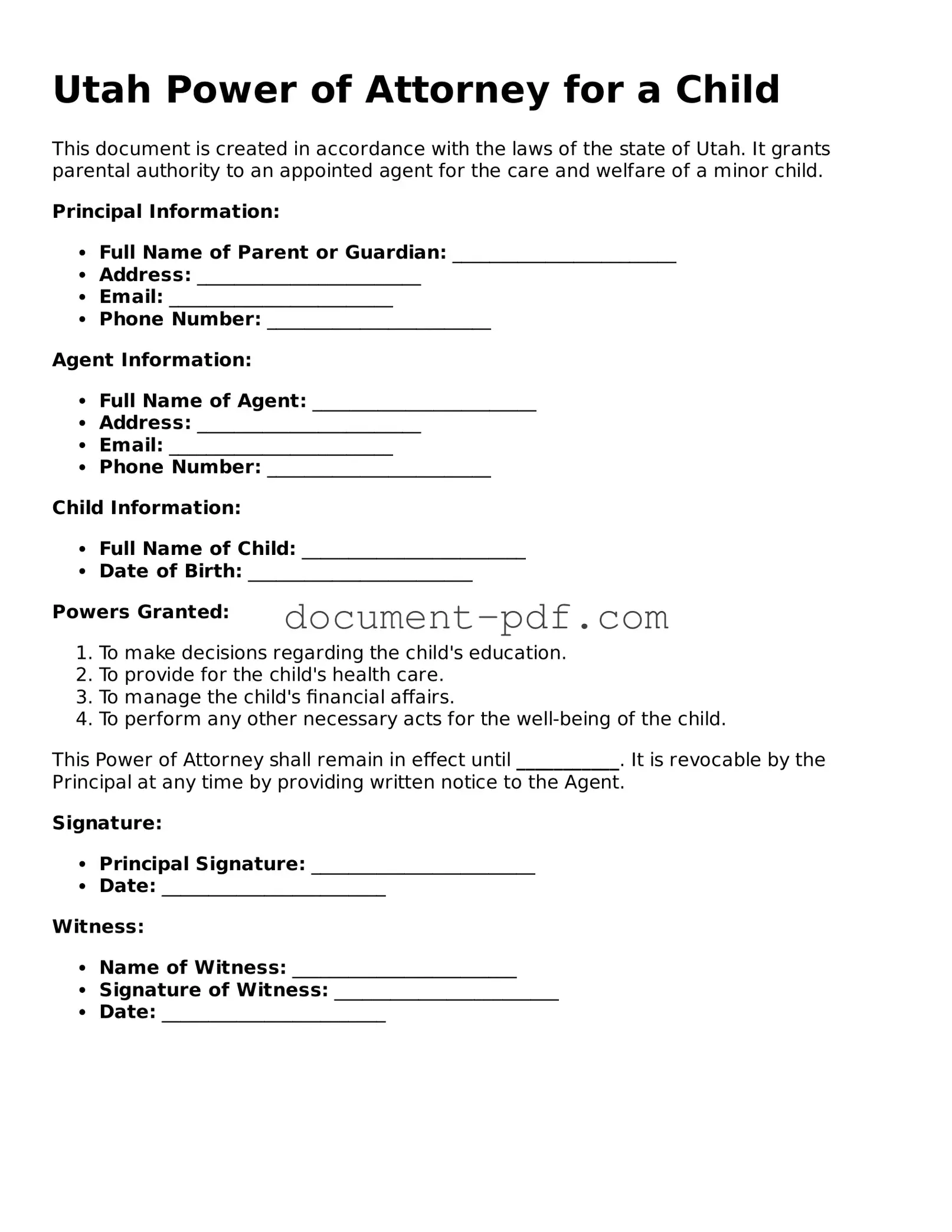 Attorney-Verified Utah Power of Attorney for a Child Template