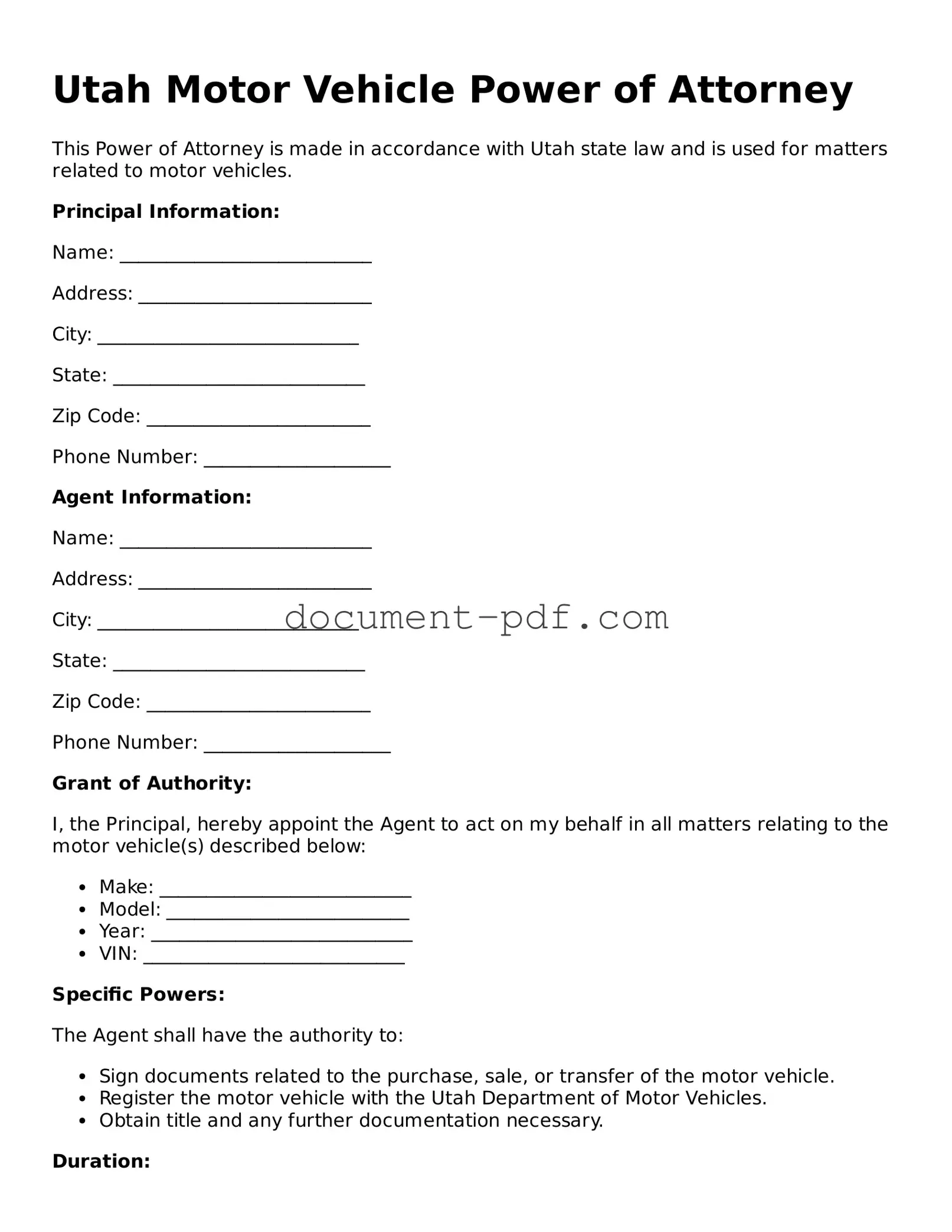 Attorney-Verified Utah Motor Vehicle Power of Attorney Template