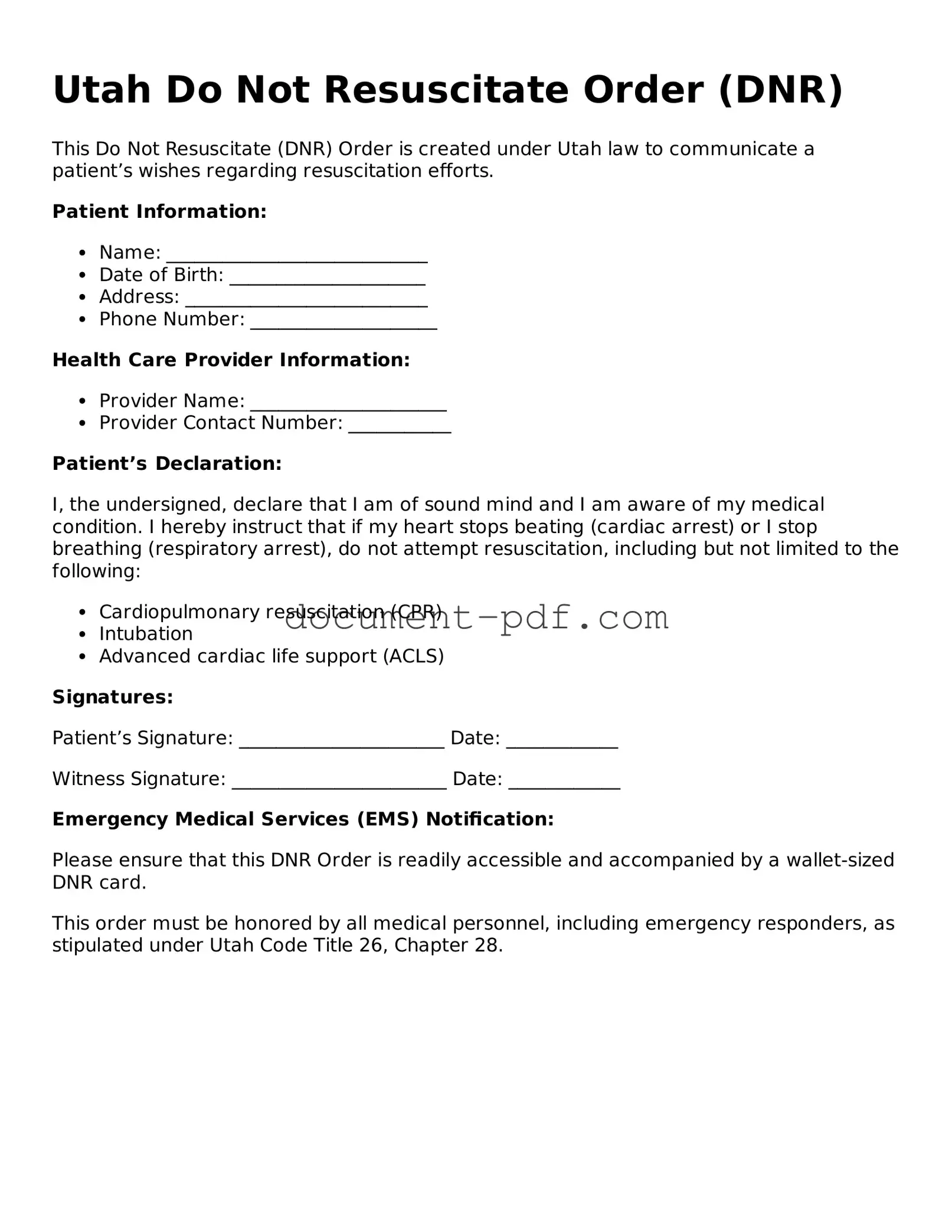 Attorney-Verified Utah Do Not Resuscitate Order Template