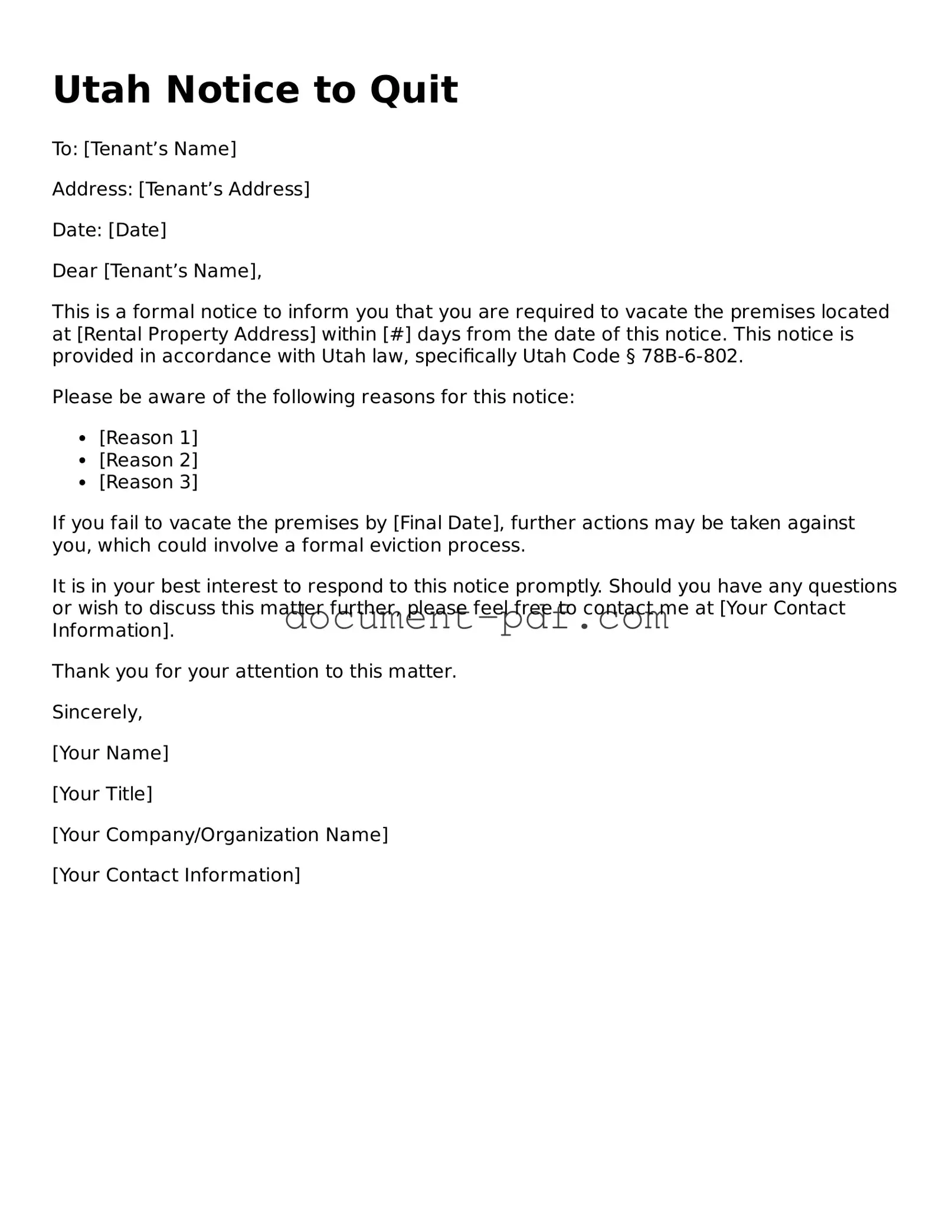 Attorney-Verified Utah Notice to Quit Template