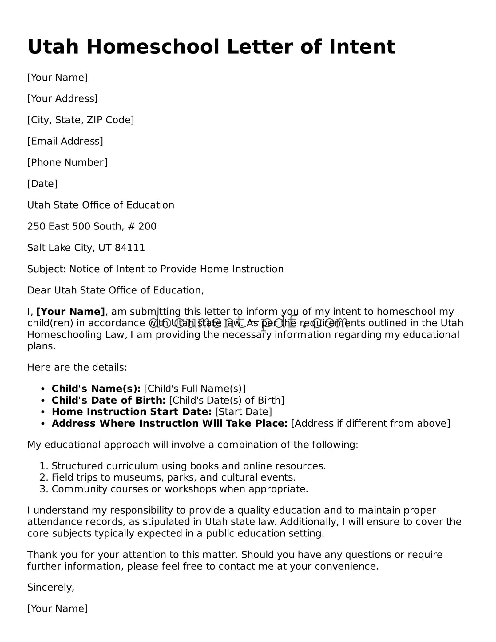 Attorney-Verified Utah Homeschool Letter of Intent Template