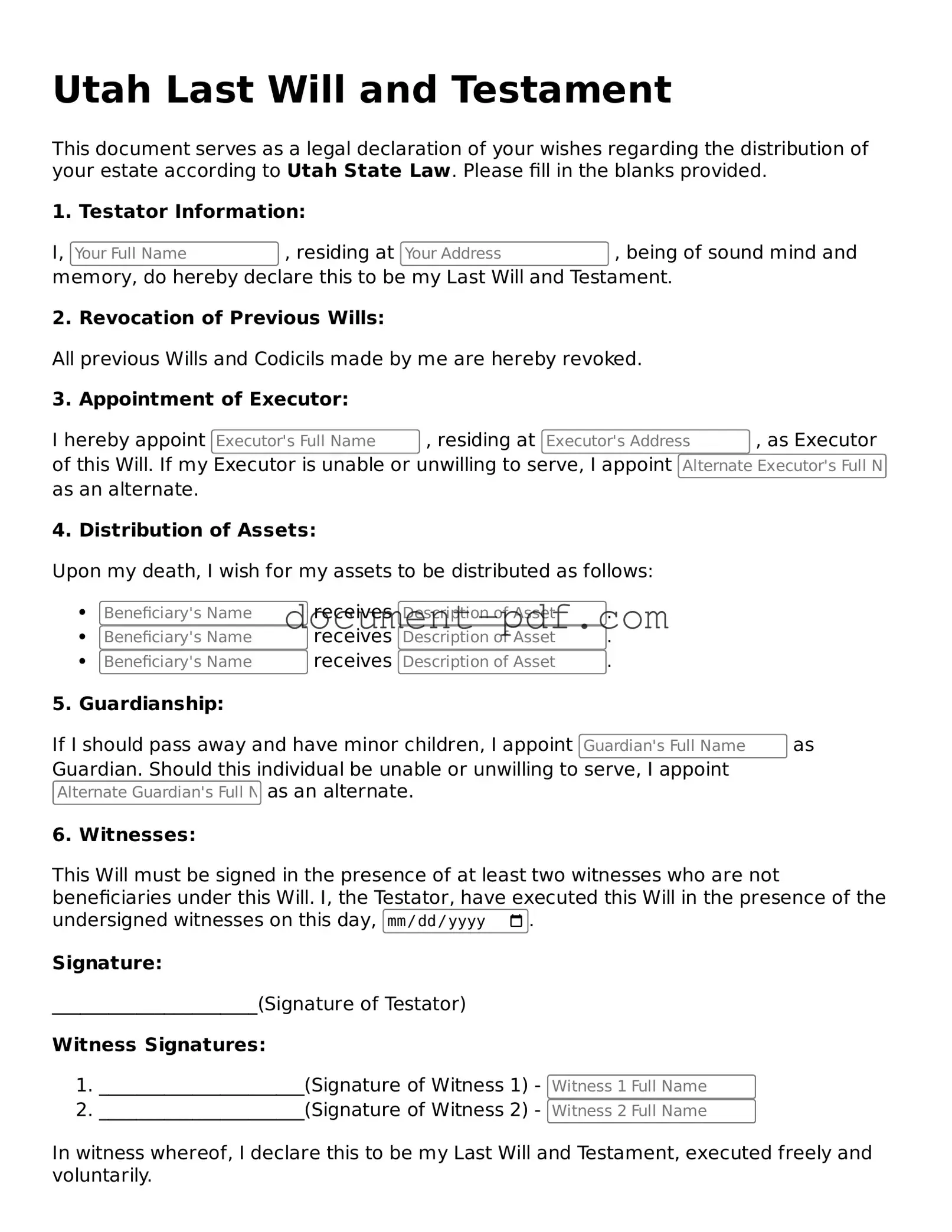 Attorney-Verified Utah Last Will and Testament Template