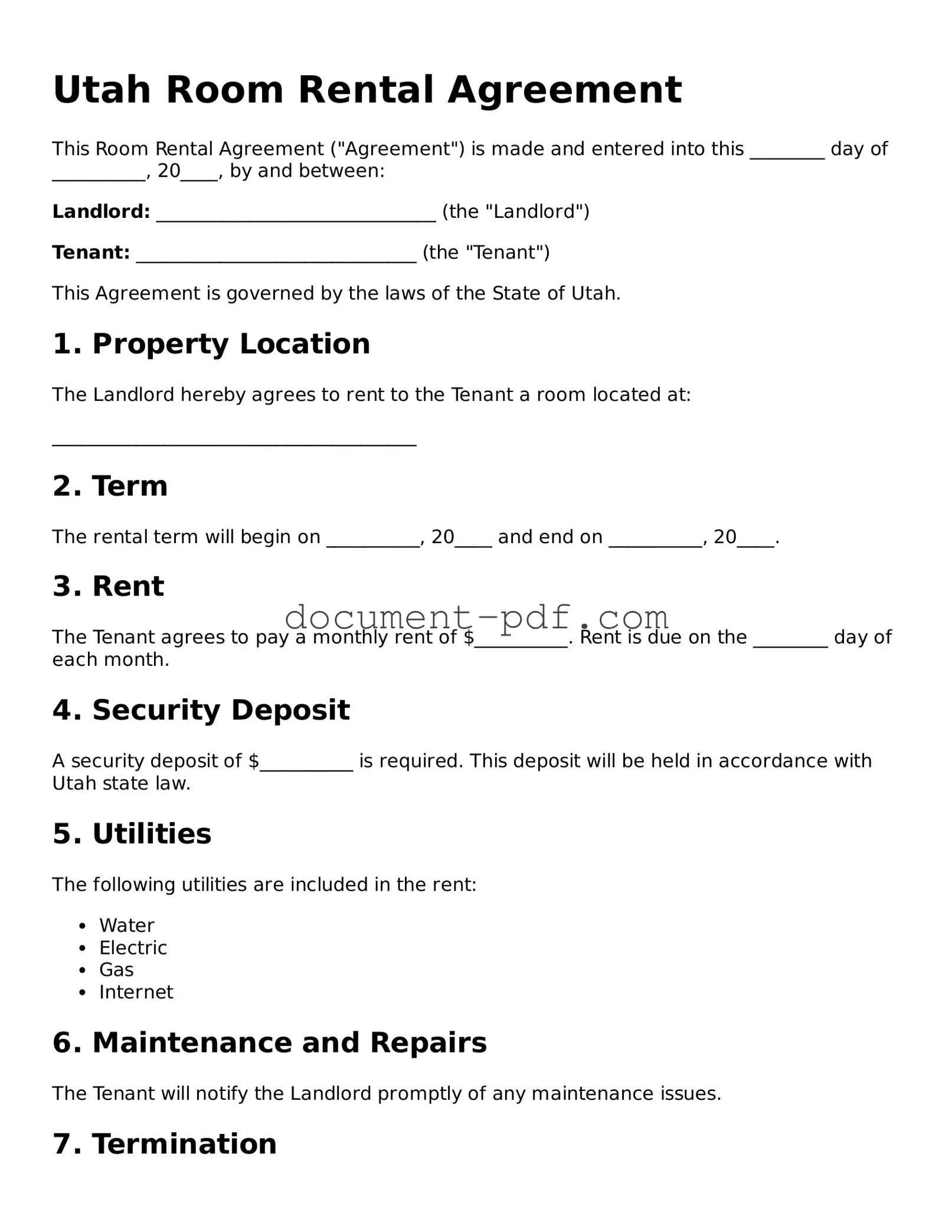 Attorney-Verified Utah Room Rental Agreement Template