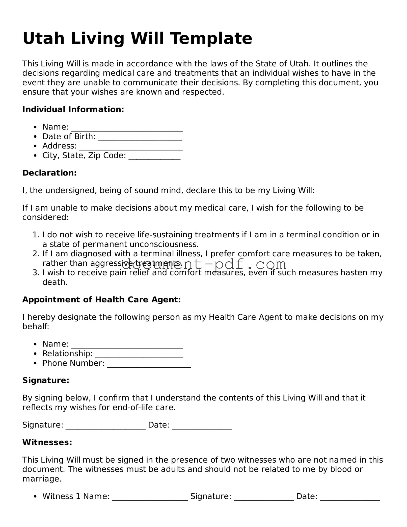 Attorney-Verified Utah Living Will Template