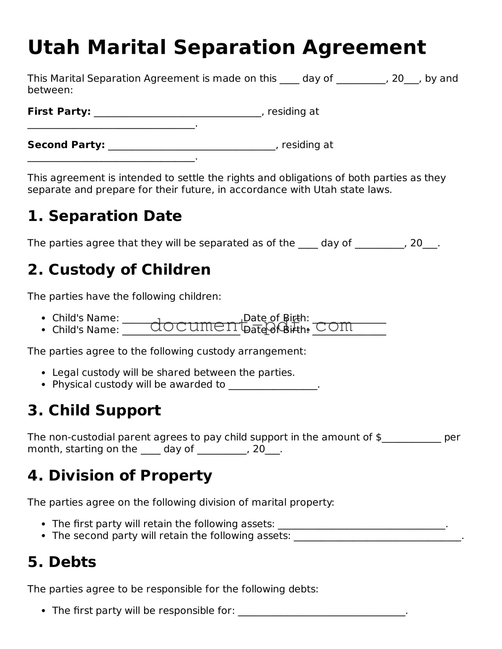 Attorney-Verified Utah Marital Separation Agreement Template