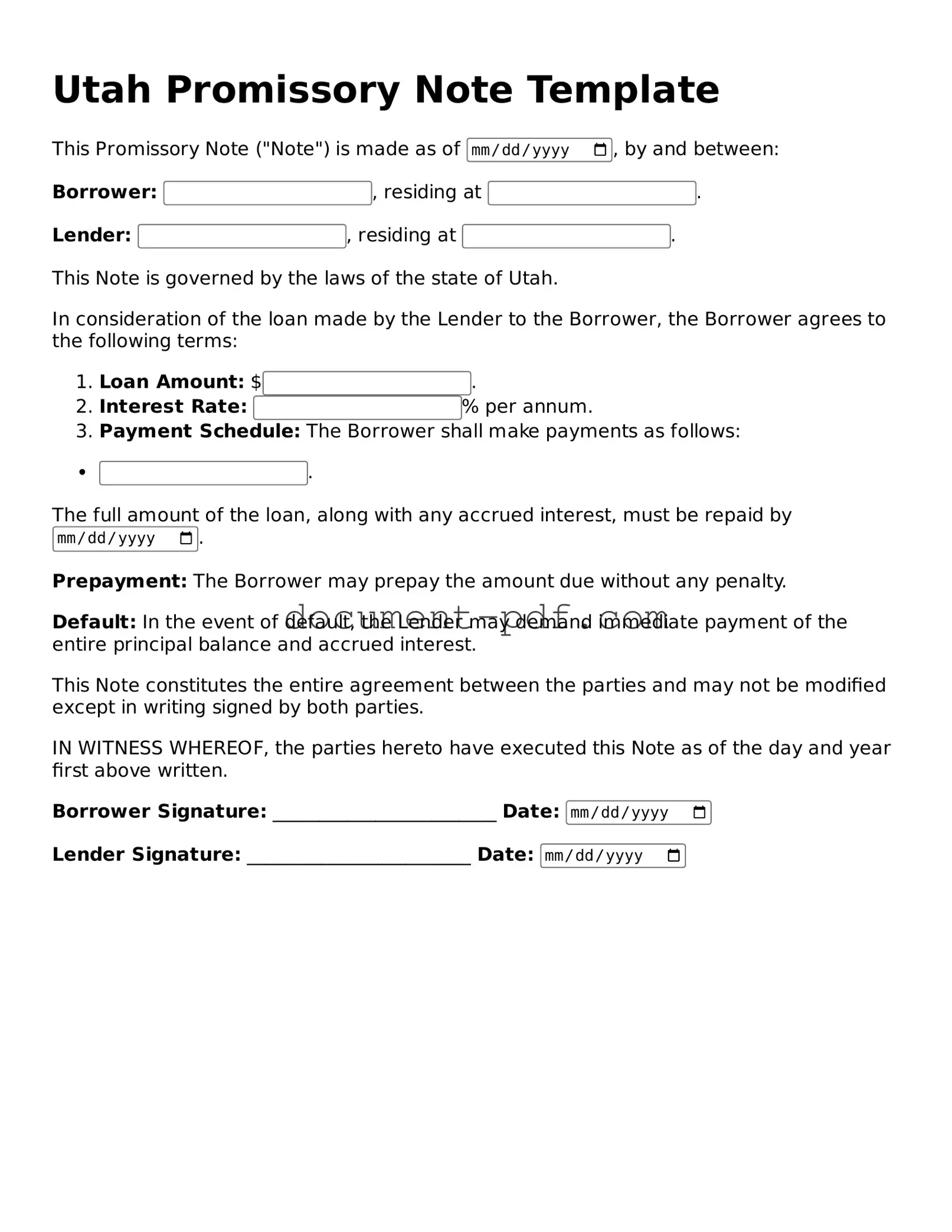 Attorney-Verified Utah Promissory Note Template