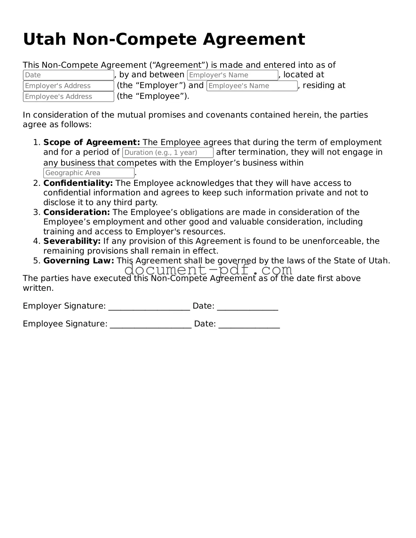 Attorney-Verified Utah Non-compete Agreement Template