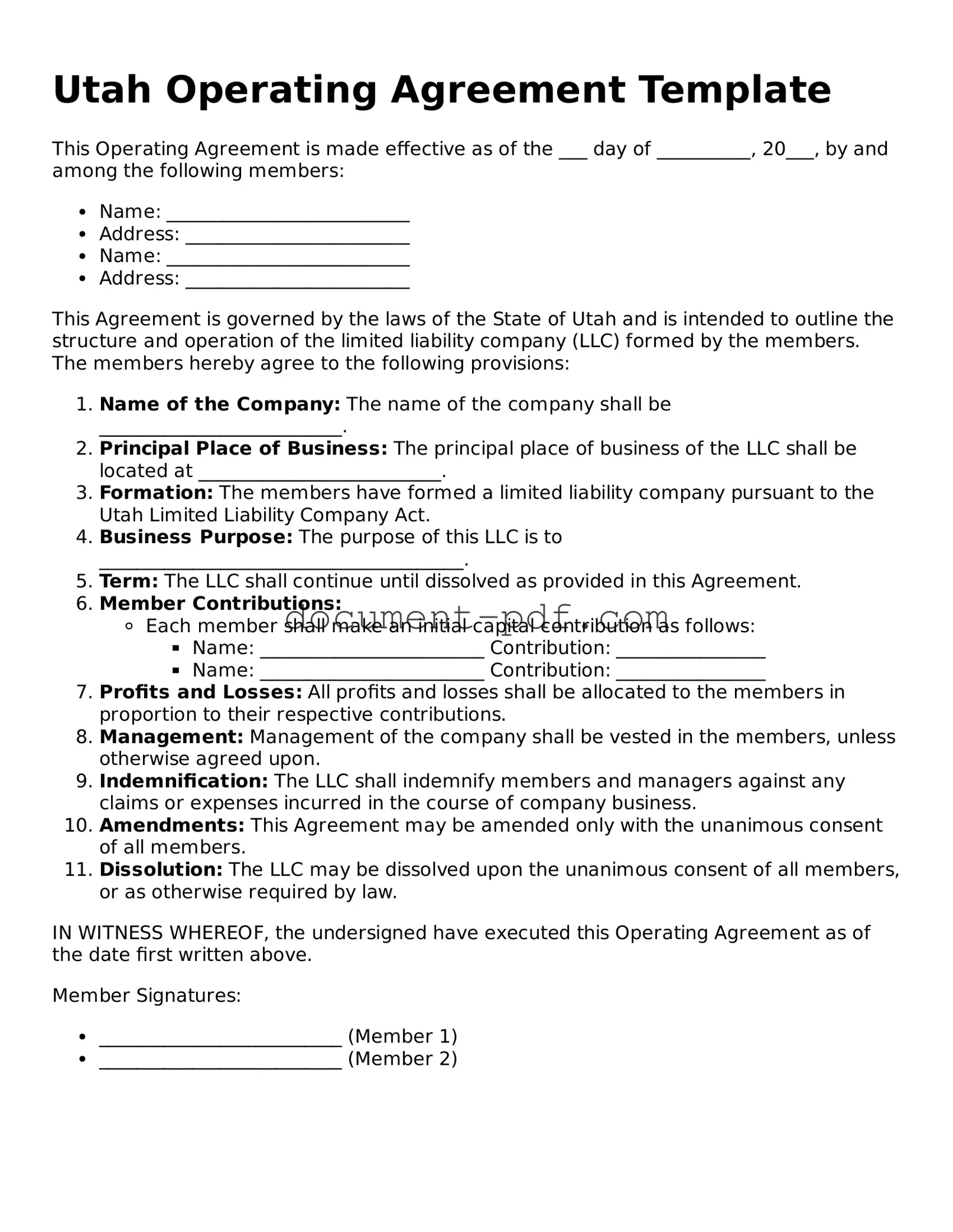 Attorney-Verified Utah Operating Agreement Template