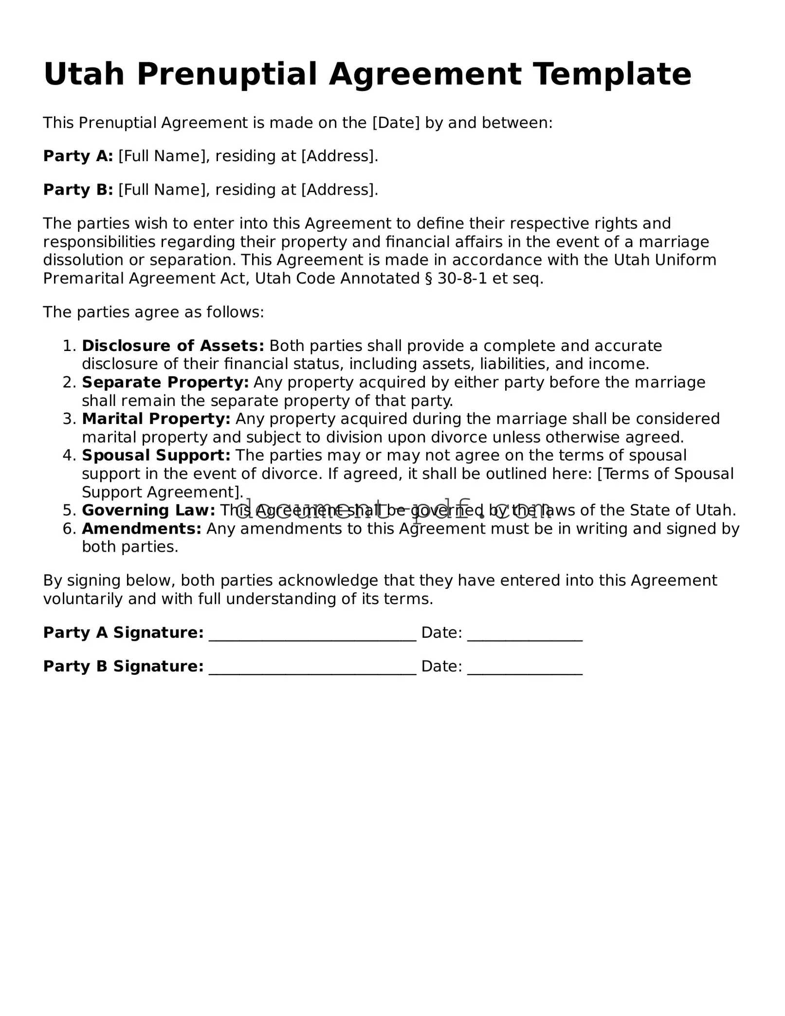 Attorney-Verified Utah Prenuptial Agreement Template