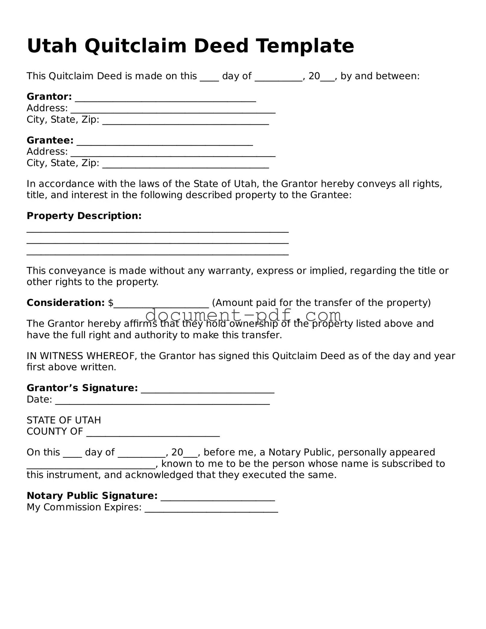 Attorney-Verified Utah Quitclaim Deed Template