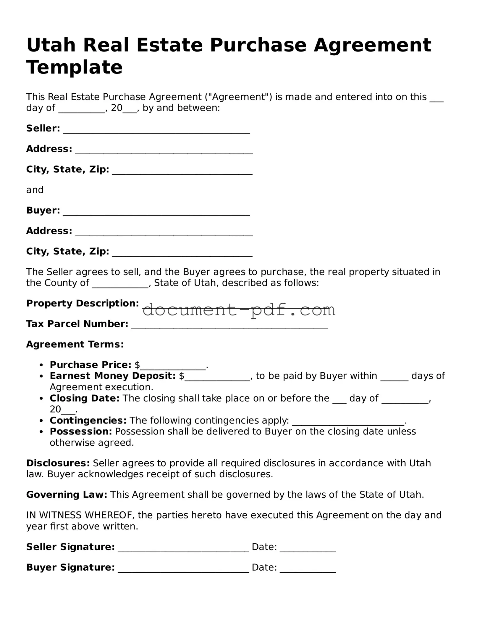Attorney-Verified Utah Real Estate Purchase Agreement Template