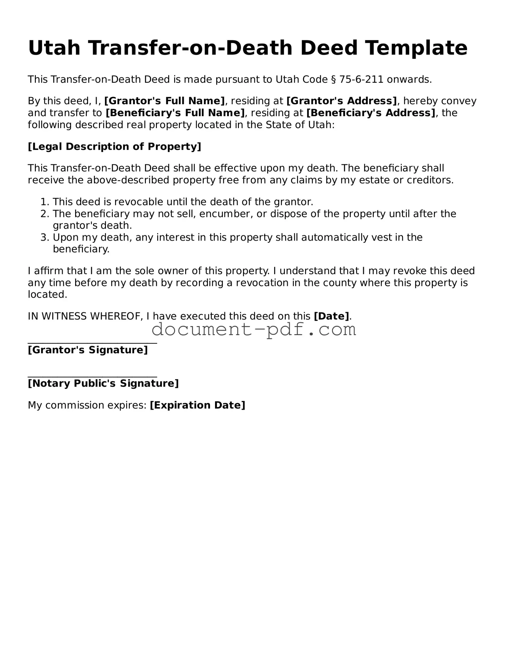 Attorney-Verified Utah Transfer-on-Death Deed Template