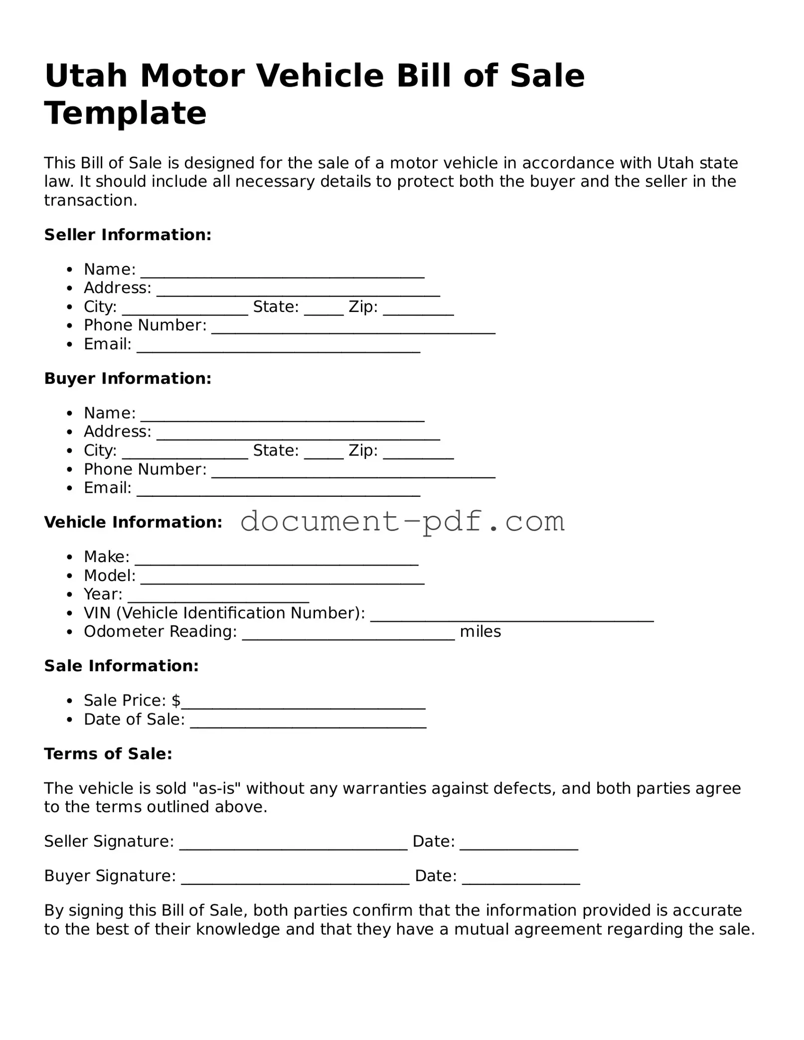 Attorney-Verified Utah Motor Vehicle Bill of Sale Template