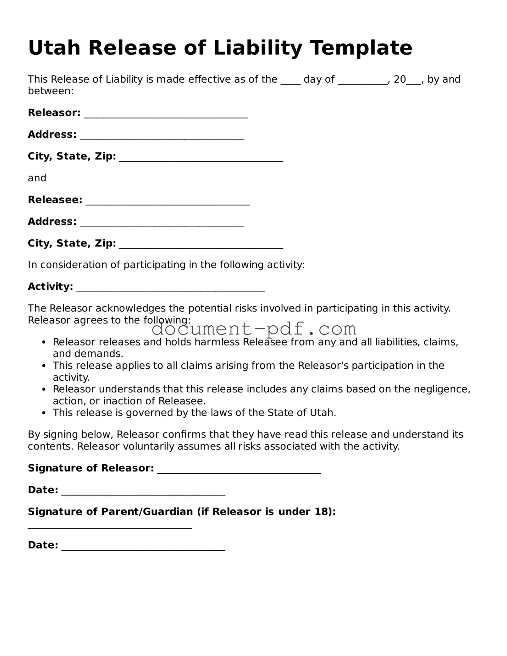Attorney-Verified Utah Release of Liability Template