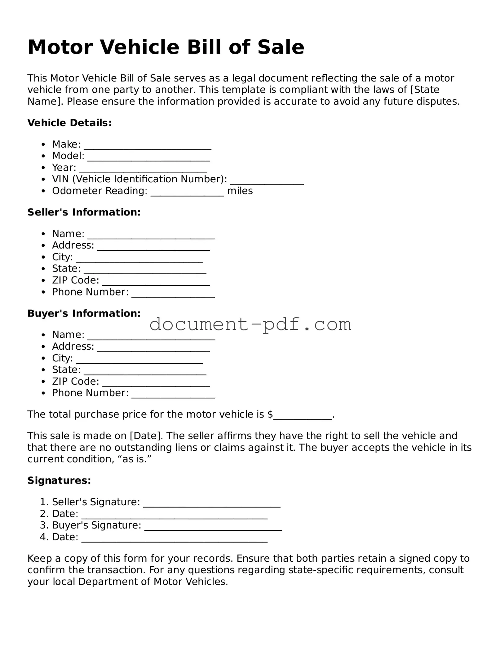 Attorney-Approved Motor Vehicle Bill of Sale Document