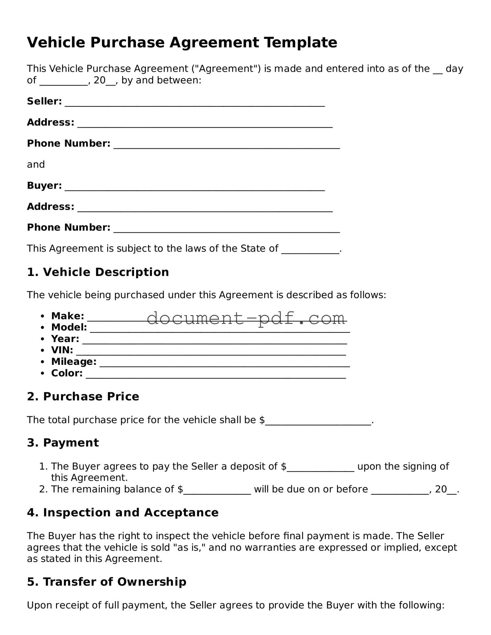 Attorney-Approved Vehicle Purchase Agreement Document