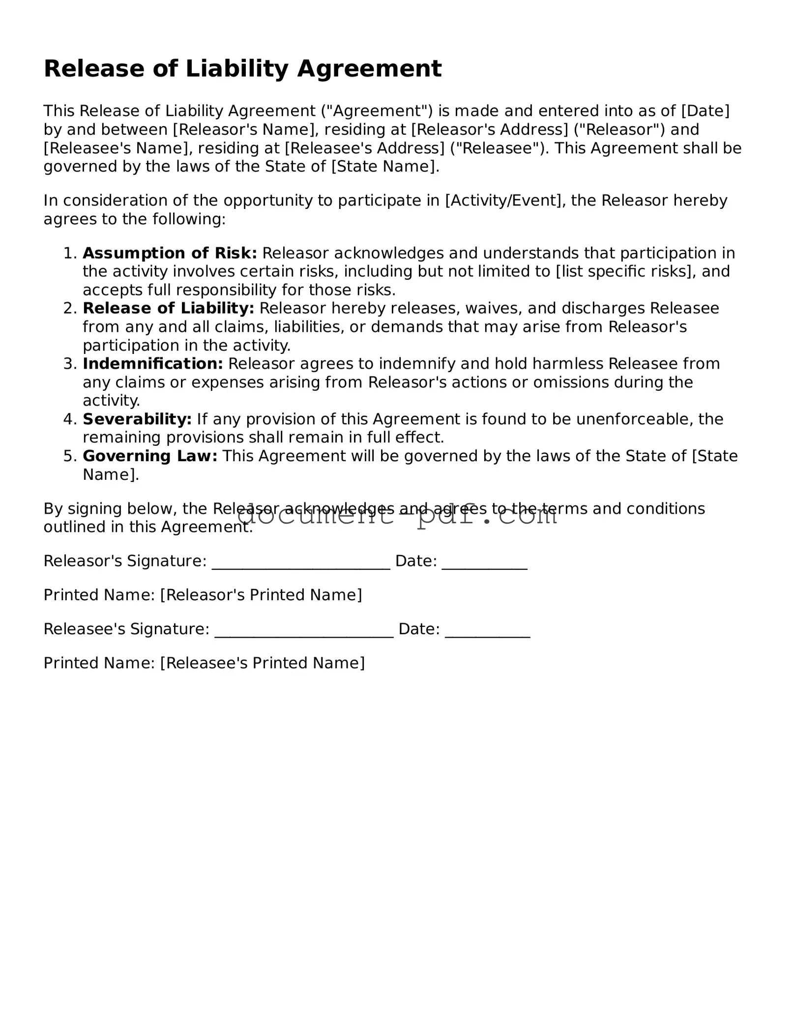 Attorney-Approved Release of Liability Document