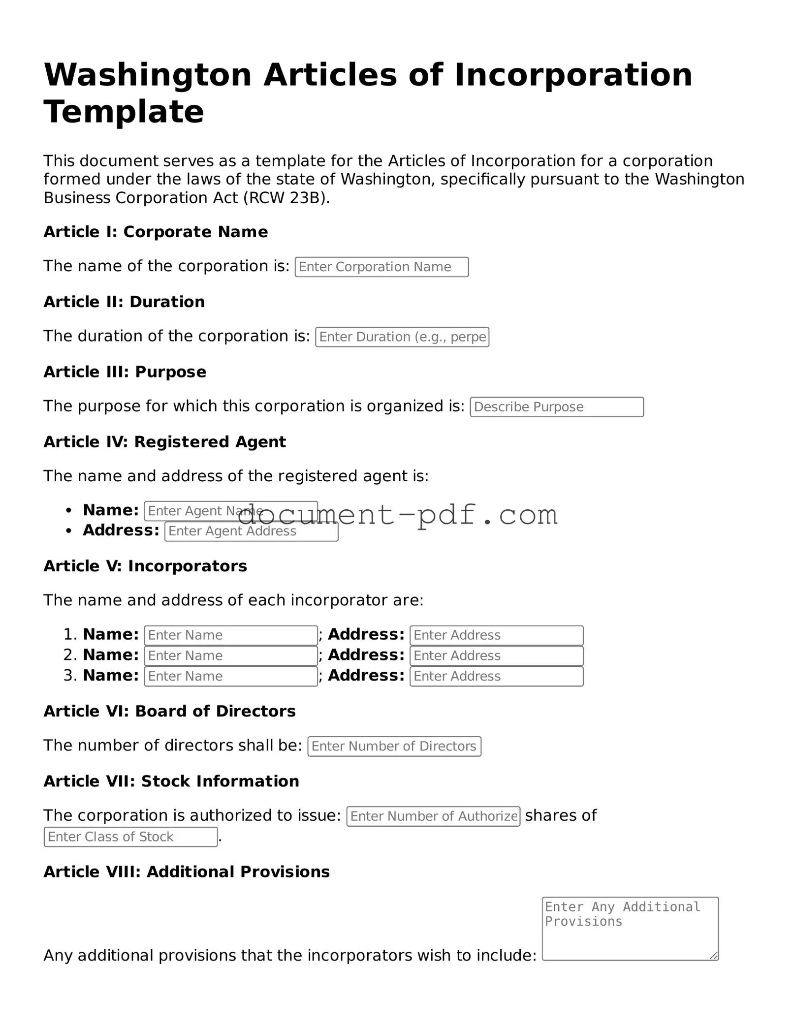 Attorney-Verified Washington Articles of Incorporation Template