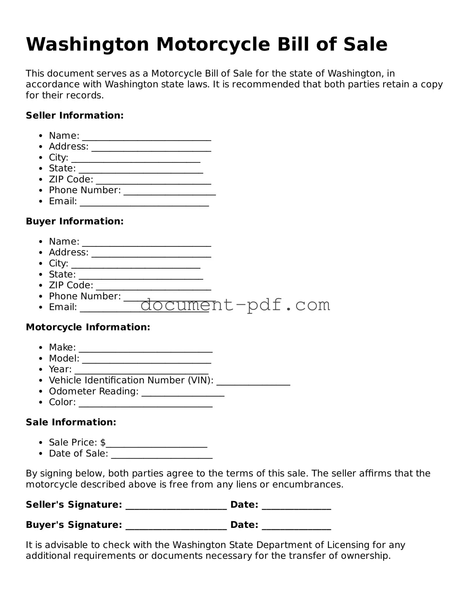 Attorney-Verified Washington Motorcycle Bill of Sale Template