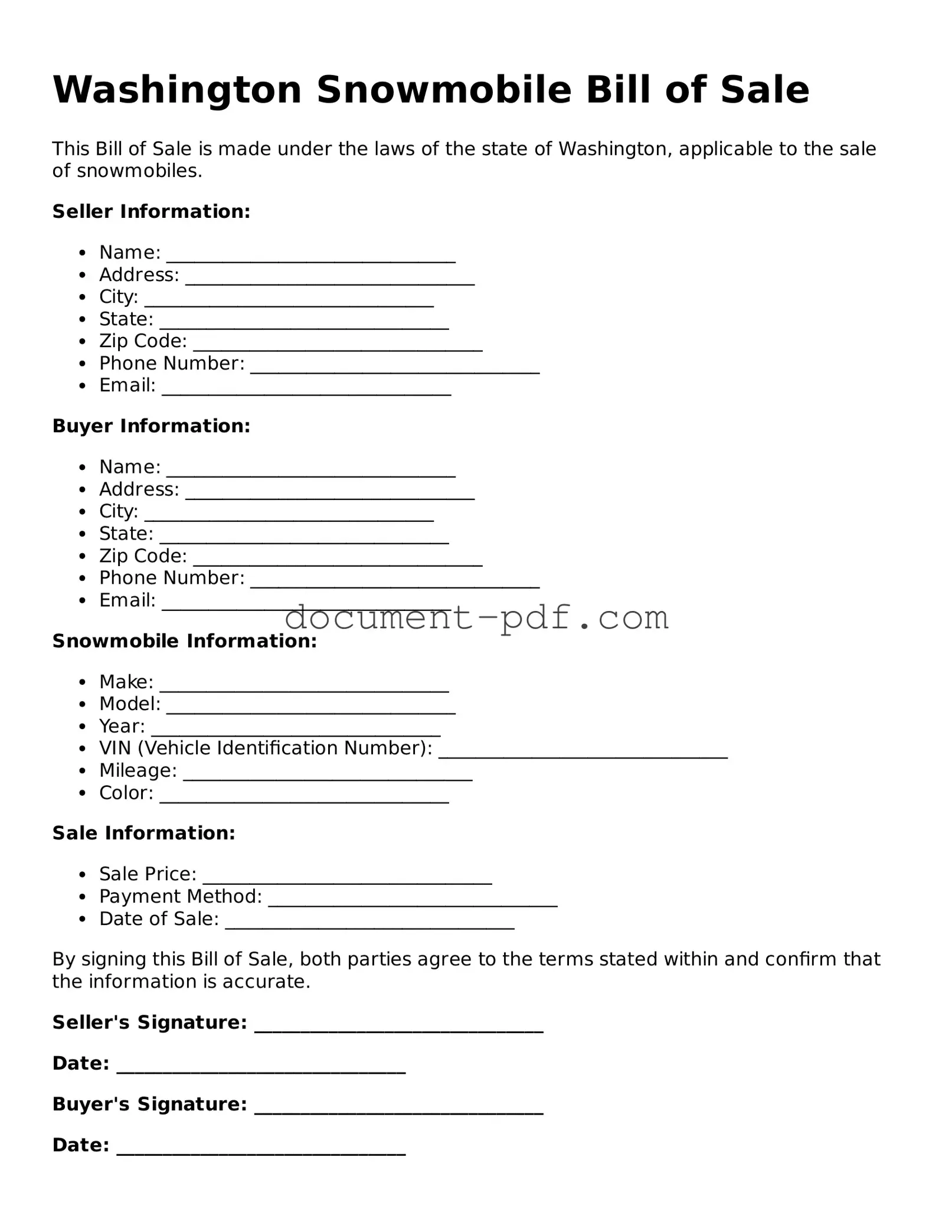 Attorney-Verified Washington Snowmobile Bill of Sale Template