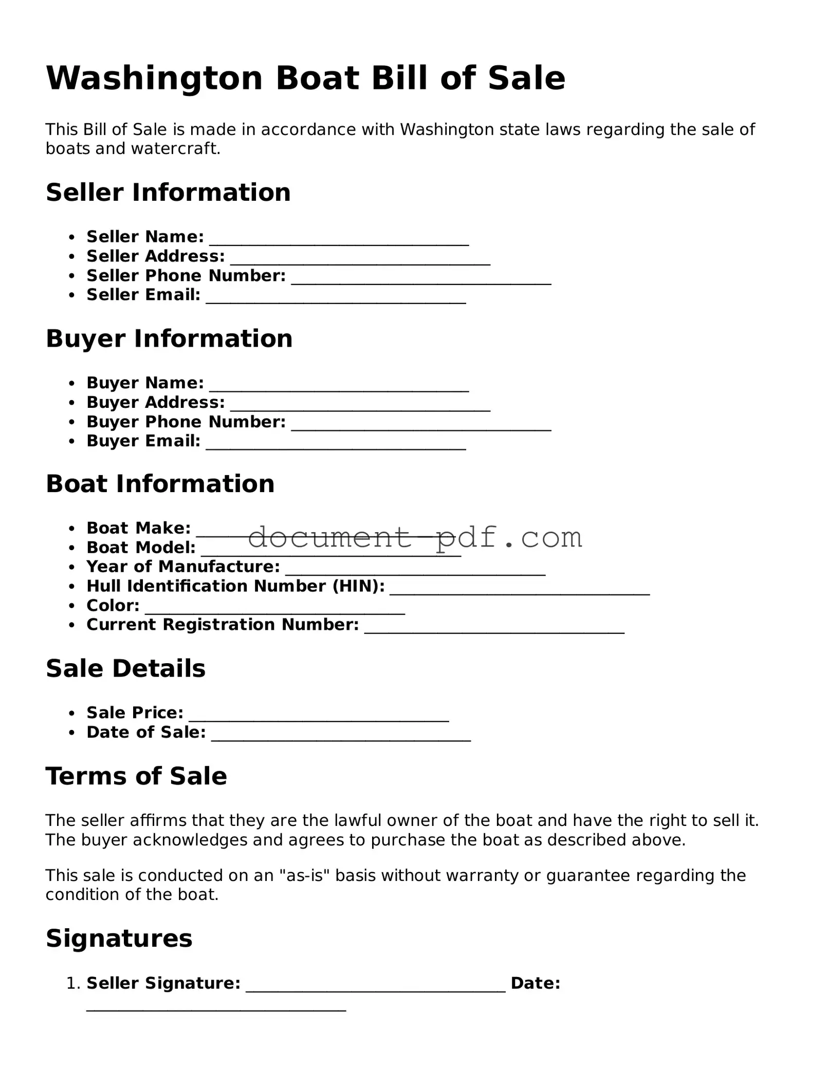 Attorney-Verified Washington Boat Bill of Sale Template